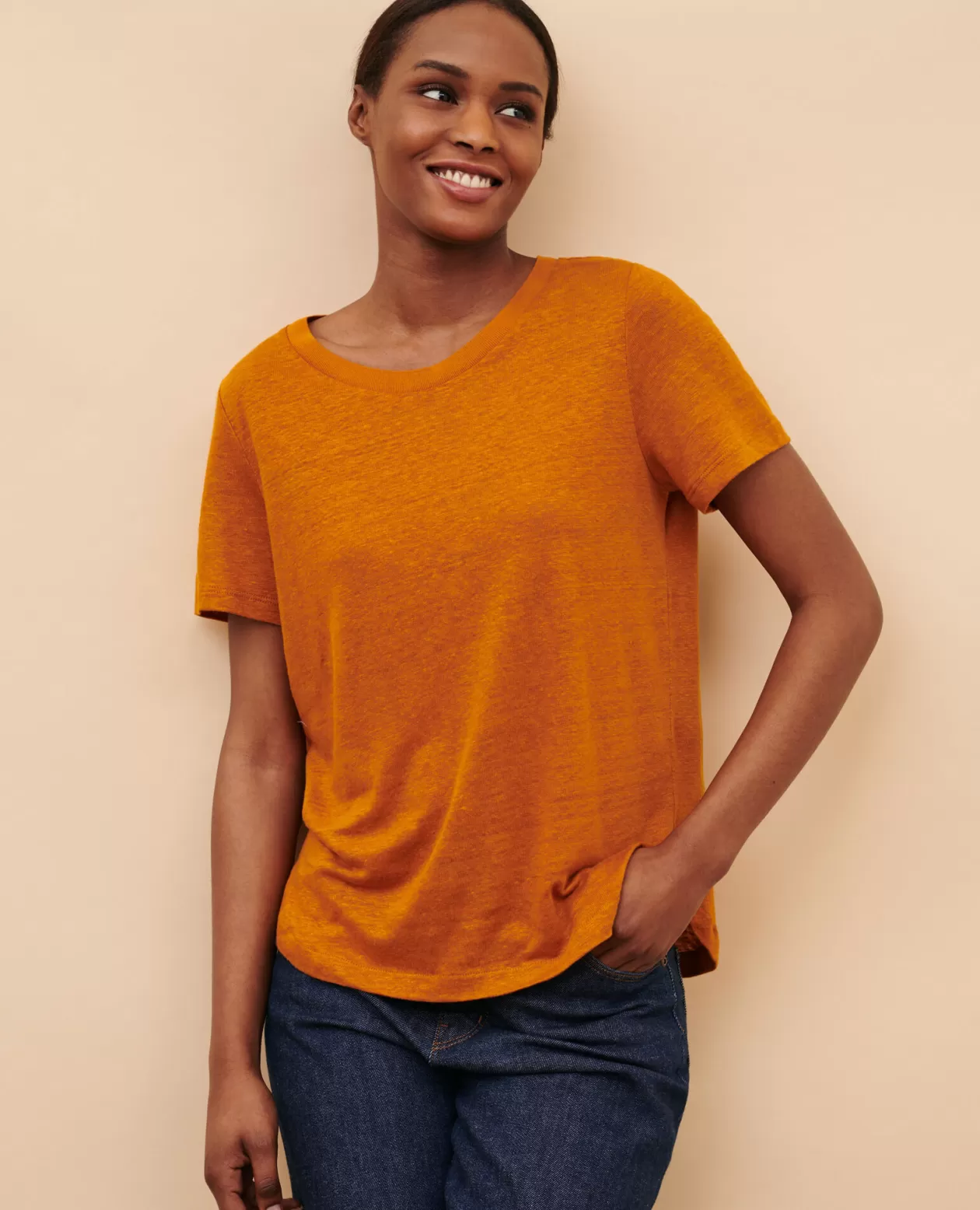 Flash Sale Comptoir des Cotonniers Amandine - Linen Round Neck T-Shirt 29 Orange