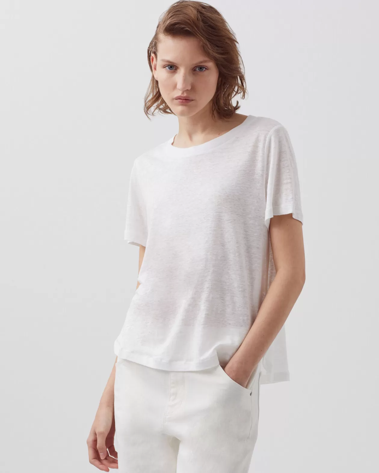 Online Comptoir des Cotonniers Amandine - Linen Round Neck T-Shirt 00 White