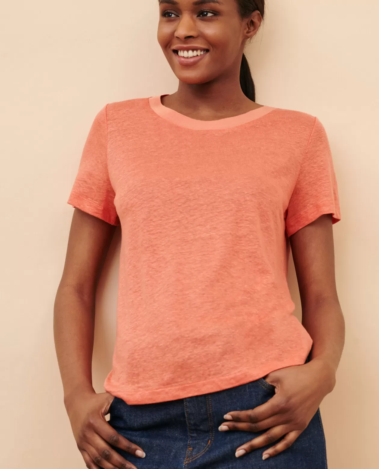 Cheap Comptoir des Cotonniers Amandine - Linen Round Neck T-Shirt 21 Light Orange