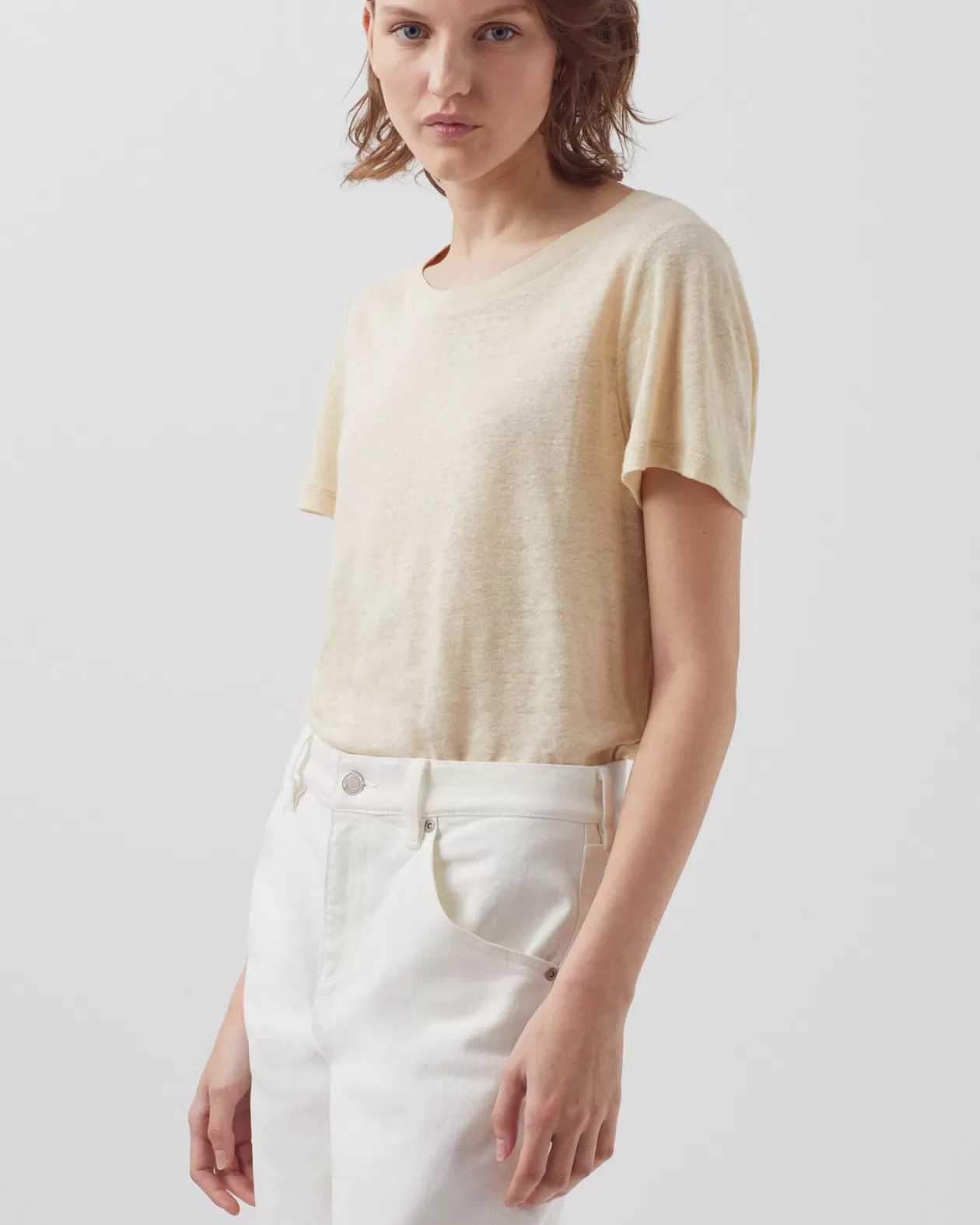 Discount Comptoir des Cotonniers Amandine - Linen Round Neck T-Shirt 0300 Castle Wall