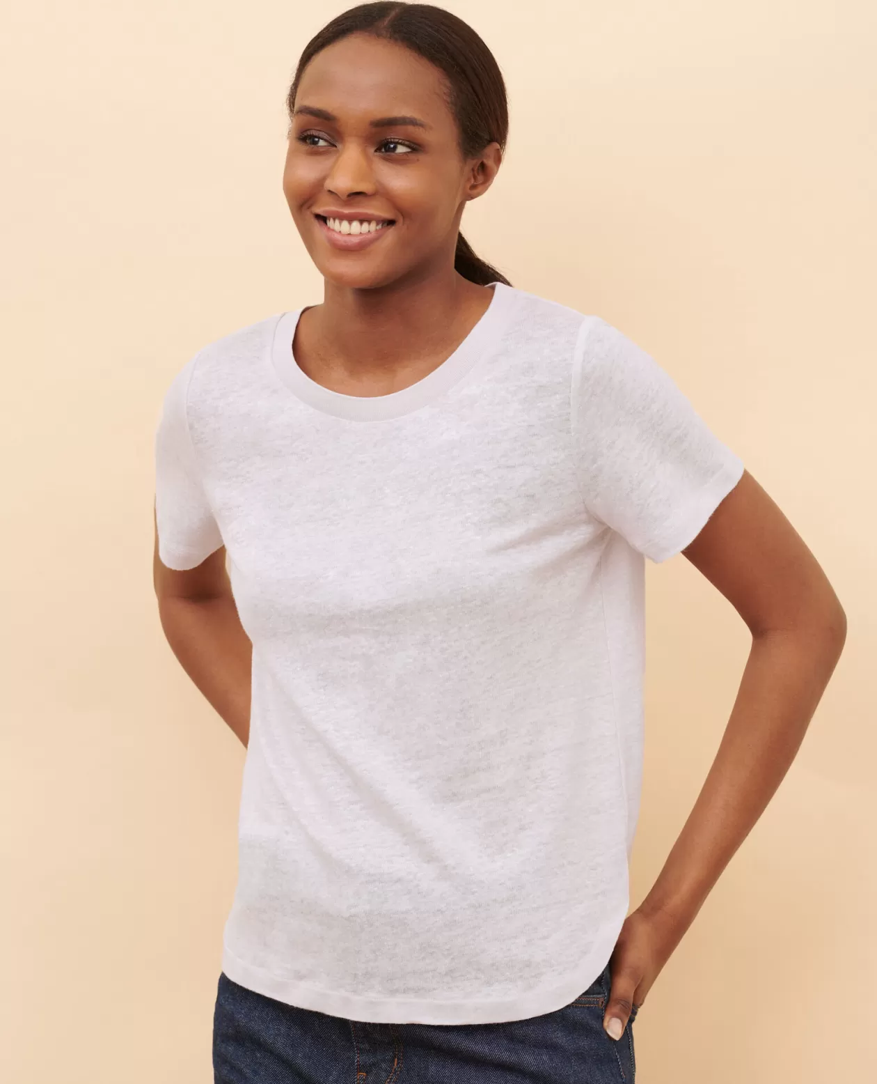 Store Comptoir des Cotonniers Amandine - Linen Round Neck T-Shirt 0700 Lilac Hint