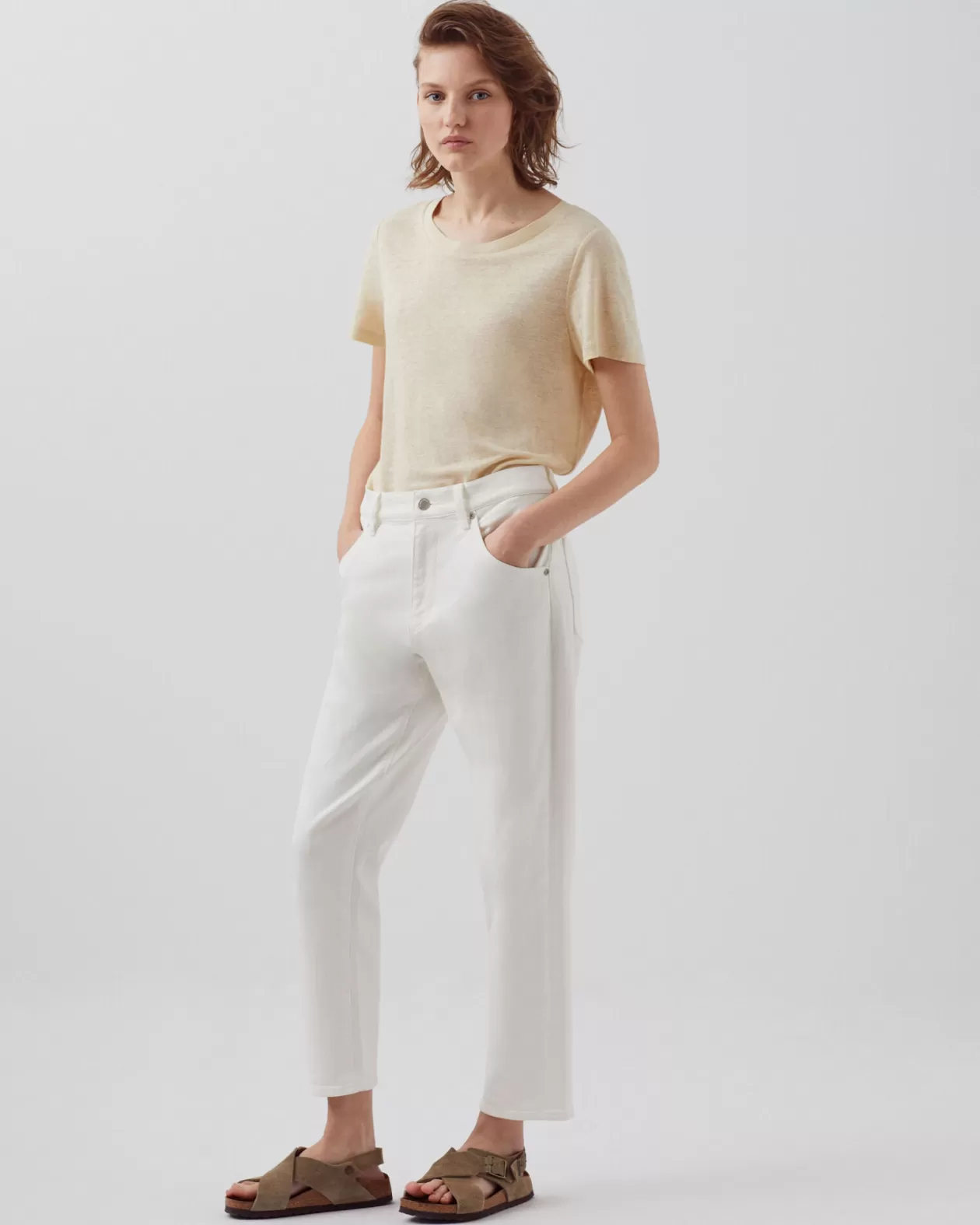 Discount Comptoir des Cotonniers Amandine - Linen Round Neck T-Shirt 0300 Castle Wall