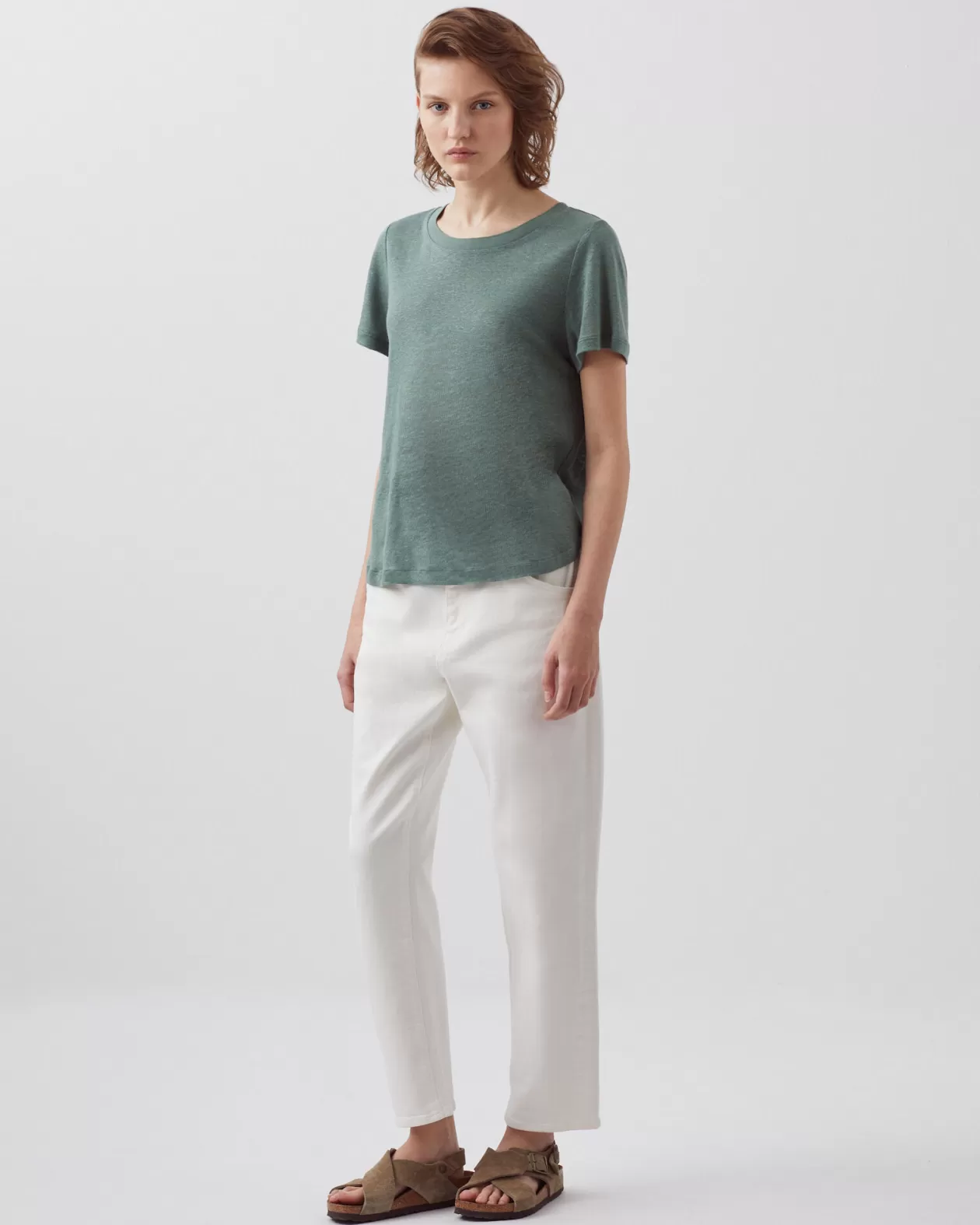 Sale Comptoir des Cotonniers Amandine - Linen Round Neck T-Shirt 0381 Dark Forest