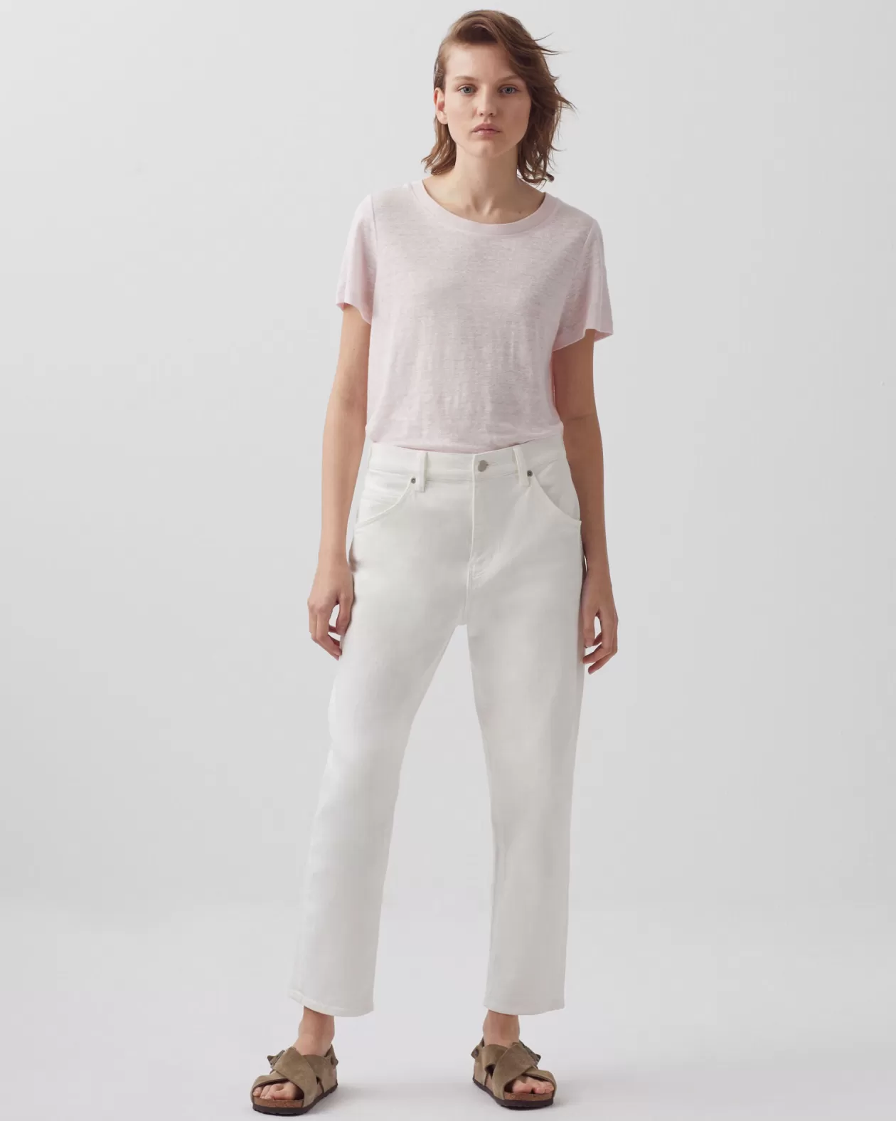 Clearance Comptoir des Cotonniers Amandine - Linen Round Neck T-Shirt 0100 Pink Marshmallow
