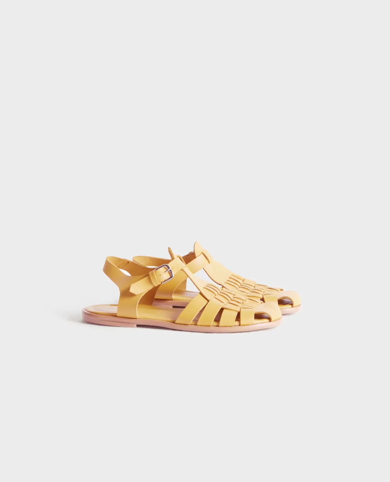 Cheap Comptoir des Cotonniers Braided Leather Sandals 0460 Ochre Yellow