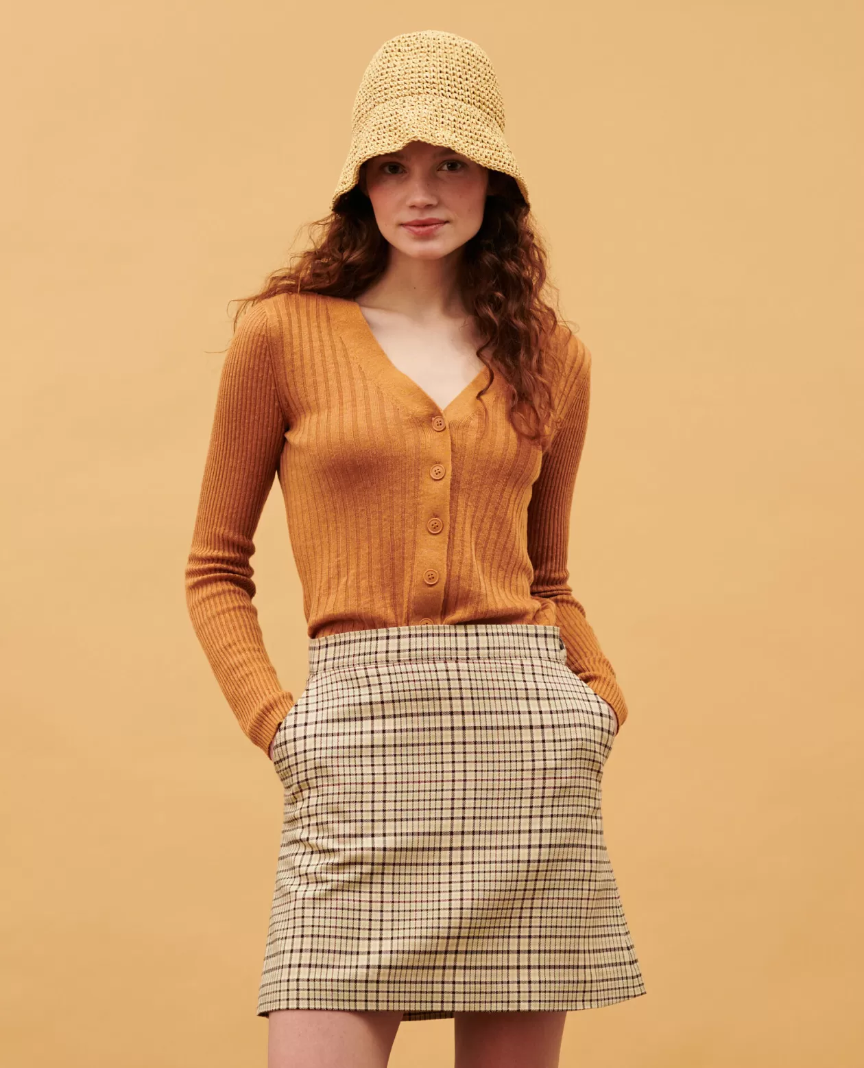 Discount Comptoir des Cotonniers Check Mini Skirt 0400 Cream Checks