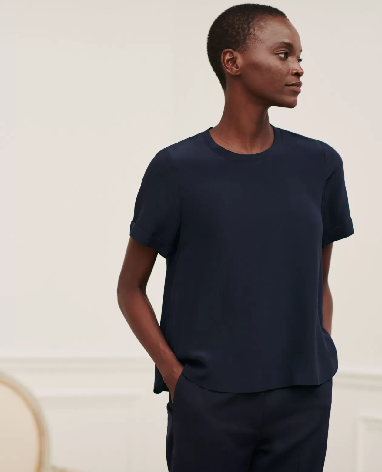 Best Comptoir des Cotonniers Corinne - Silk T-Shirt 7012C 69 Navy