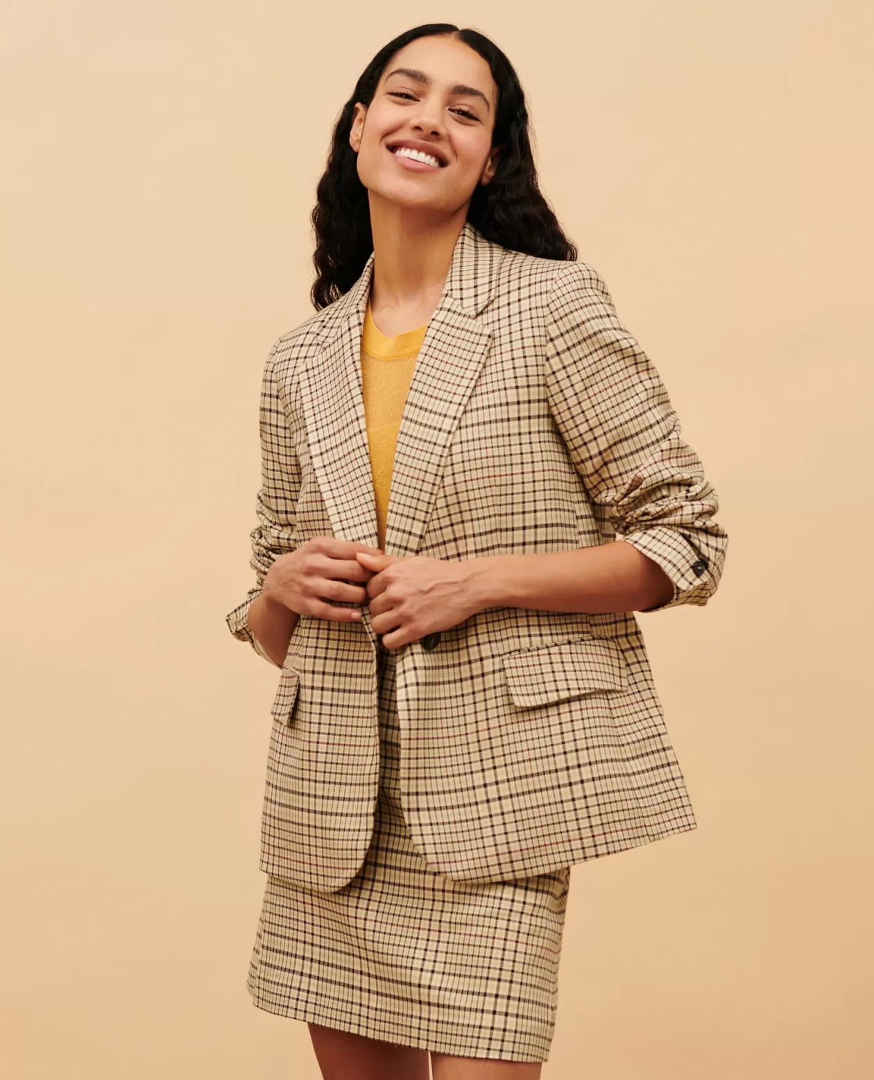 Sale Comptoir des Cotonniers Cotton Blend Blazer 0400 Cream Checks