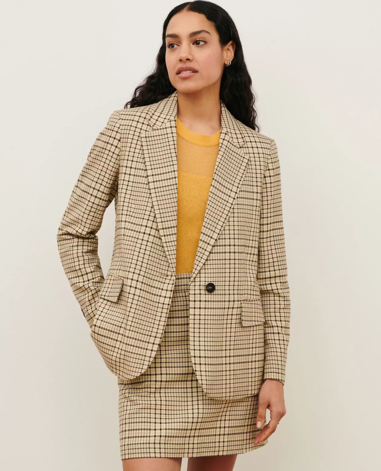 Sale Comptoir des Cotonniers Cotton Blend Blazer 0400 Cream Checks