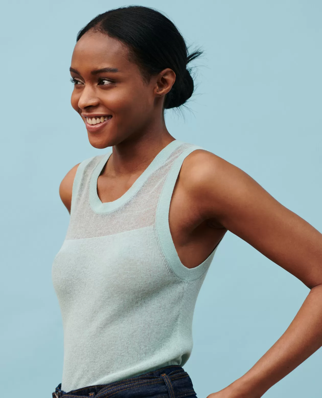 Sale Comptoir des Cotonniers Cotton Blend Tank Top 0500 Surf Spray Green