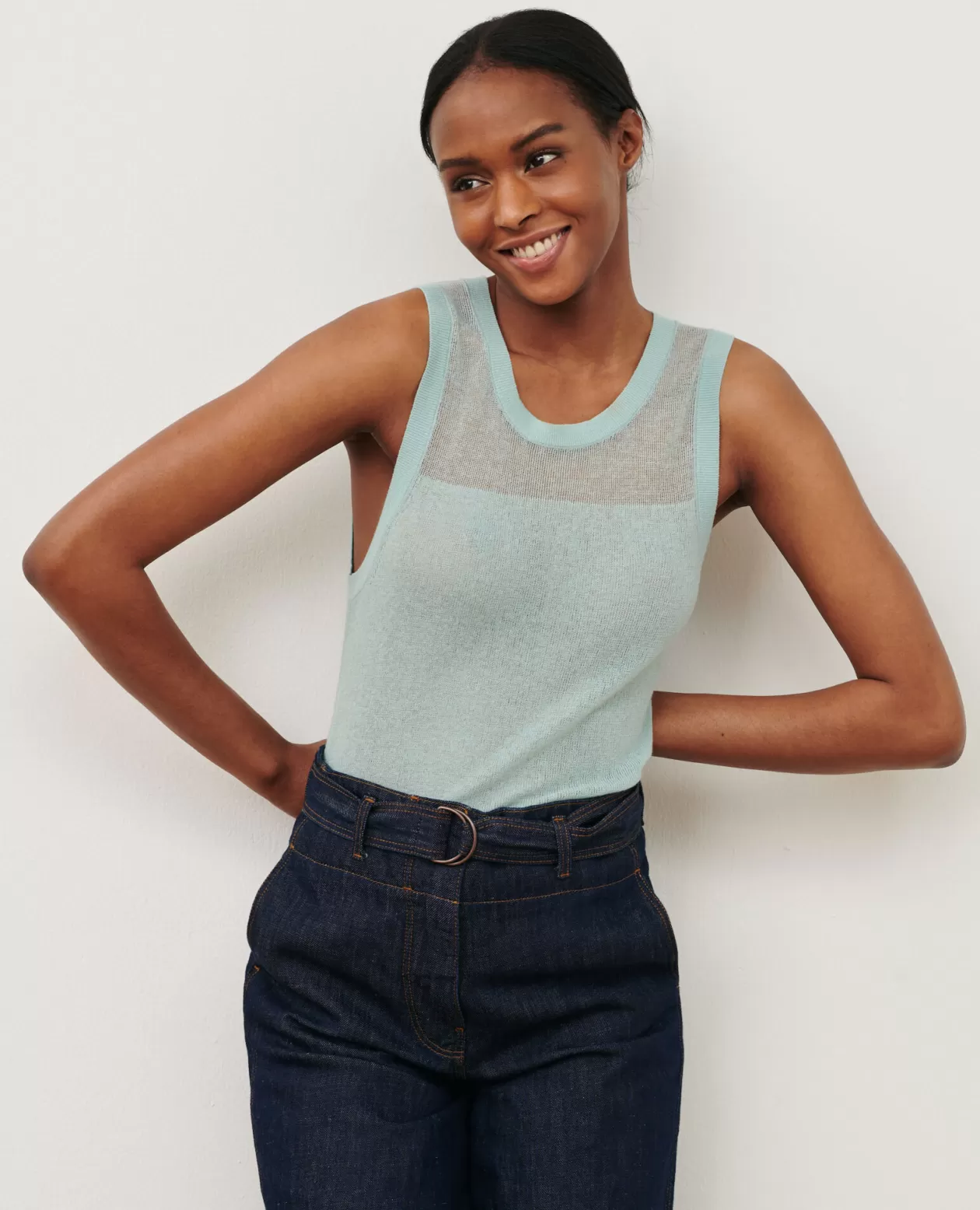 Sale Comptoir des Cotonniers Cotton Blend Tank Top 0500 Surf Spray Green