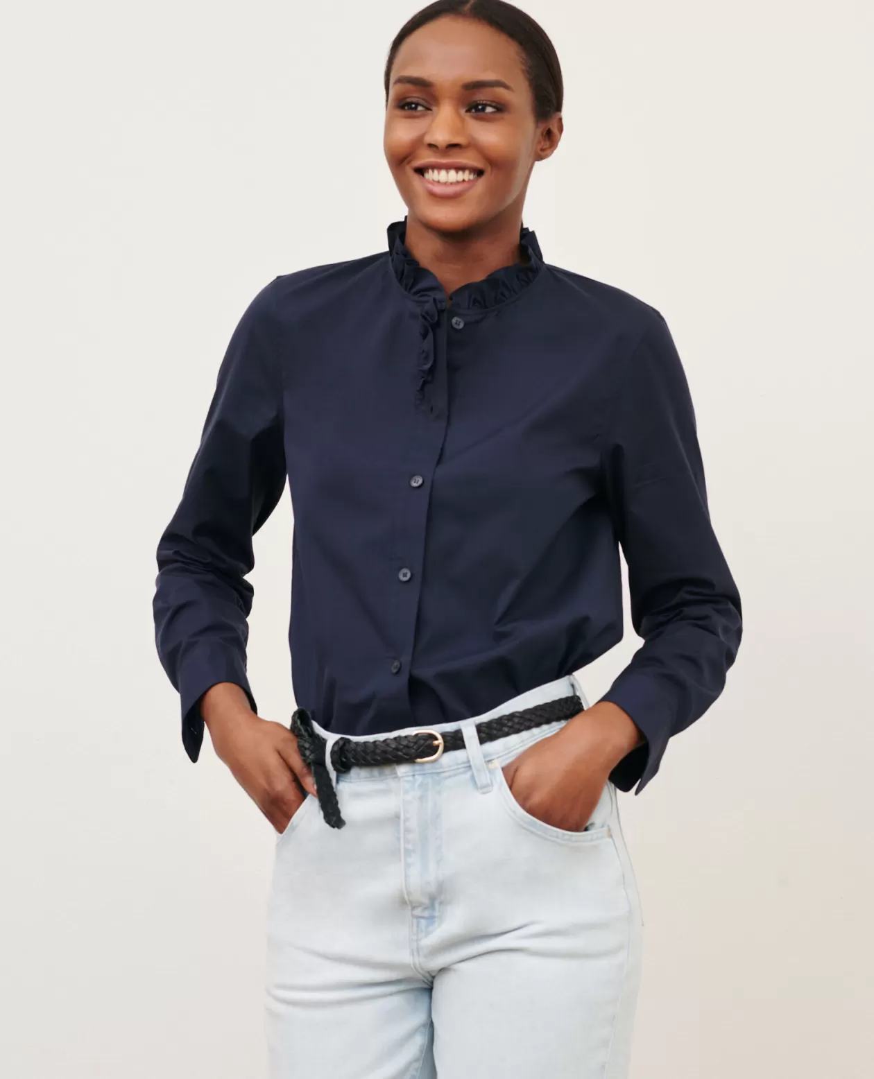 Store Comptoir des Cotonniers Cotton Poplin Shirt 7012C 69 Navy