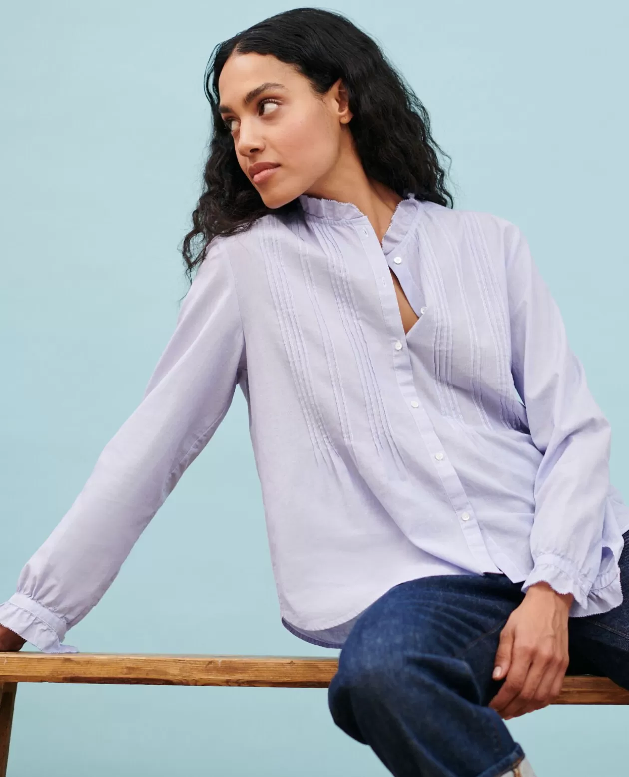 Best Sale Comptoir des Cotonniers Cotton Shirt 0612 Blue Mini Stripes