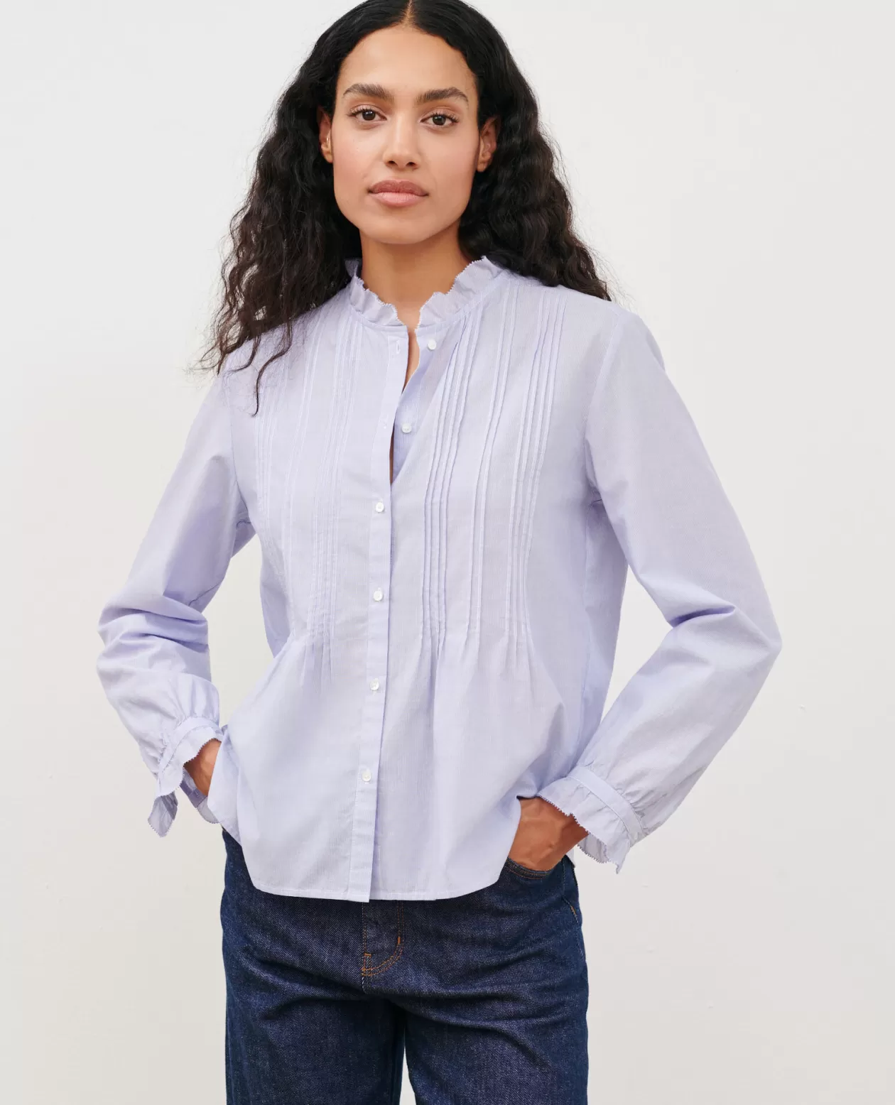 Best Sale Comptoir des Cotonniers Cotton Shirt 0612 Blue Mini Stripes