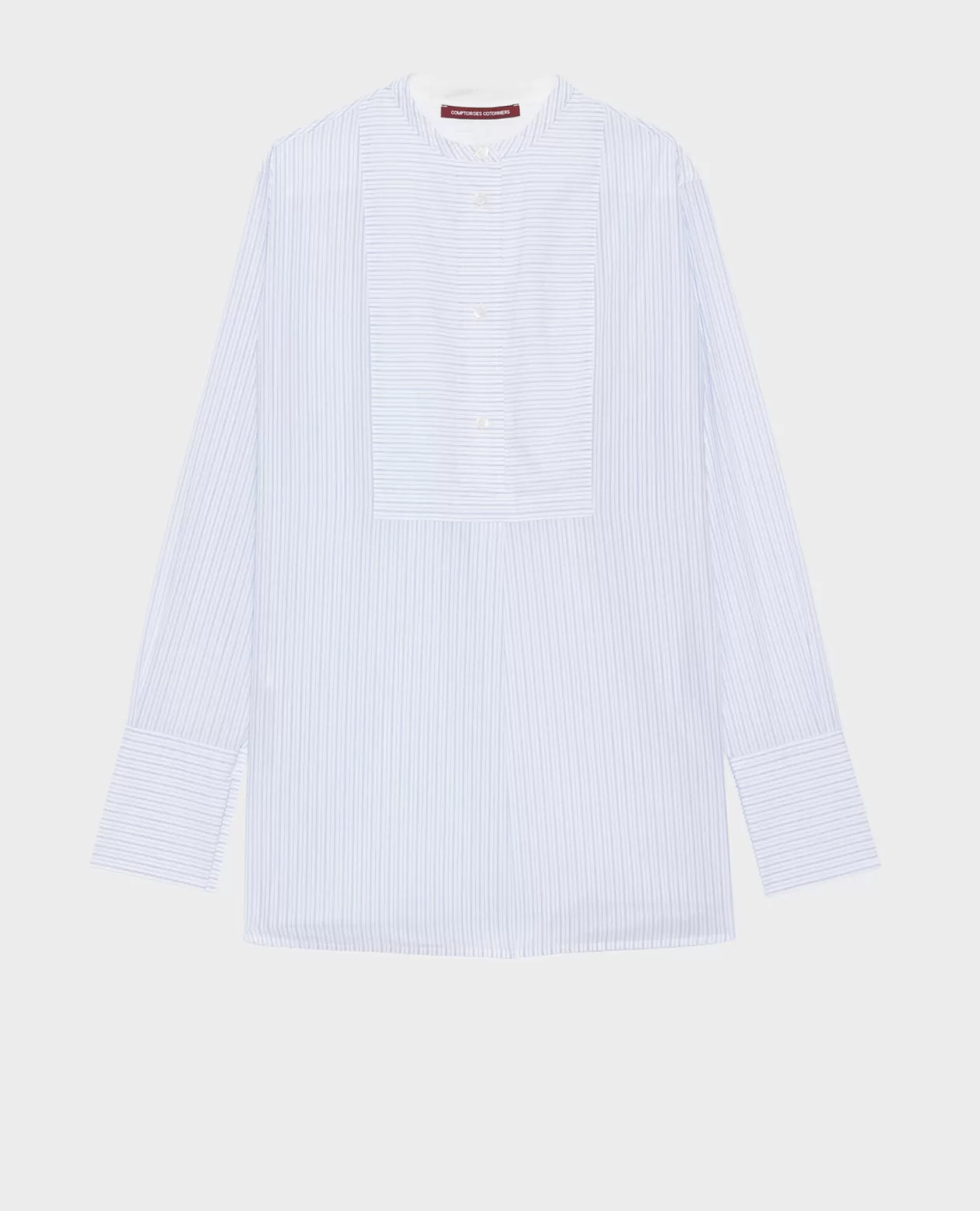 Fashion Comptoir des Cotonniers Cotton Shirt With High-Low Hem 0622 Blue Medium Stripes