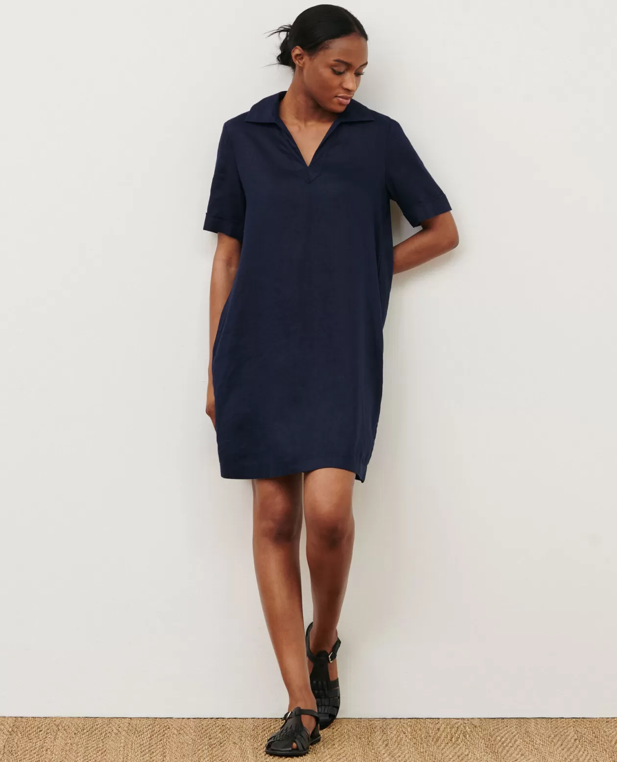 Online Comptoir des Cotonniers Daisy - Iconique Linen Dress 68 Blue