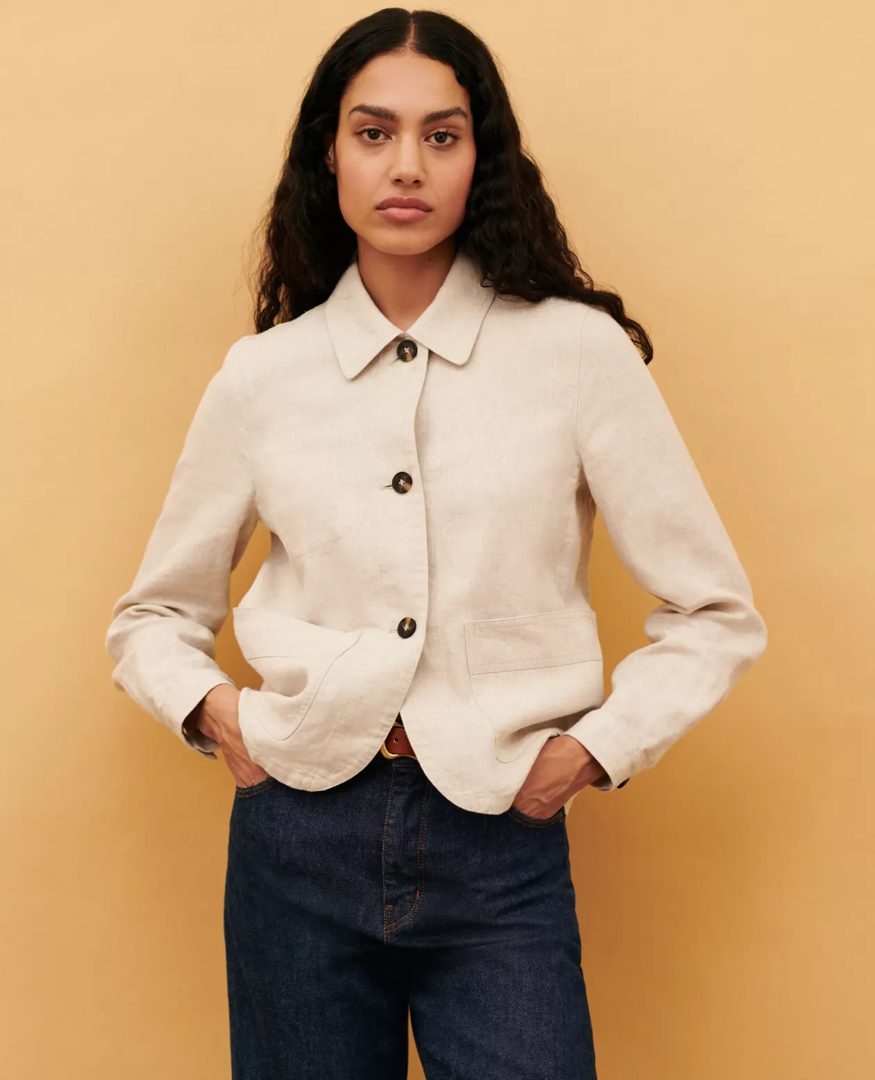 Shop Comptoir des Cotonniers Linen Jacket 0310 Beige Natural