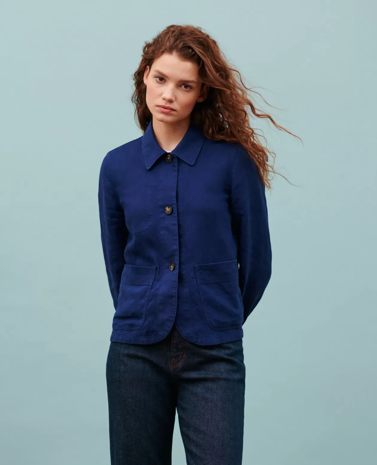 Hot Comptoir des Cotonniers Linen Jacket 0643 Medieval Blue