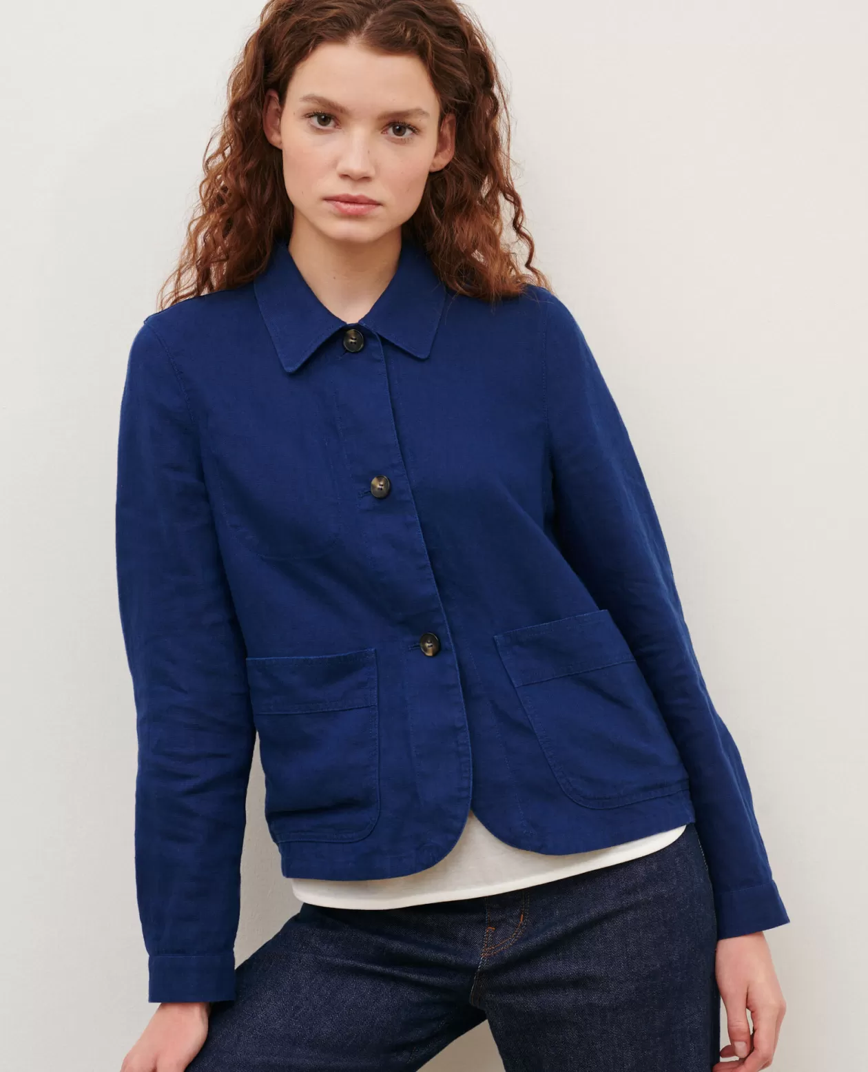 Hot Comptoir des Cotonniers Linen Jacket 0643 Medieval Blue