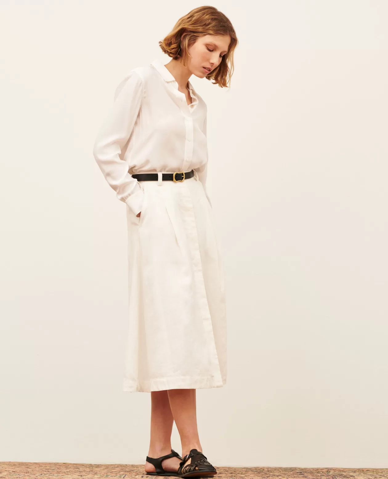 Clearance Comptoir des Cotonniers Linen Midi Skirt 01 White