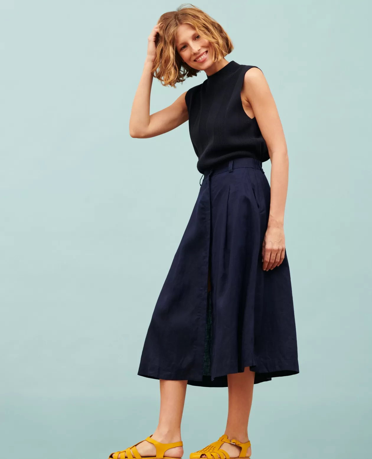 Fashion Comptoir des Cotonniers Linen Midi Skirt 68 Blue