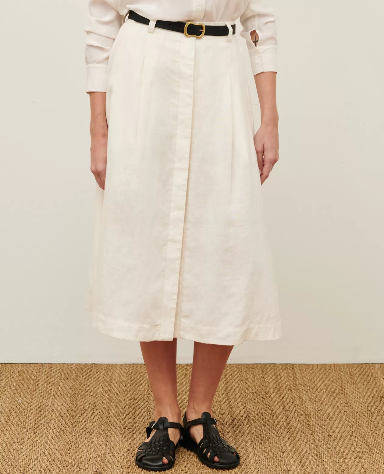 Clearance Comptoir des Cotonniers Linen Midi Skirt 01 White