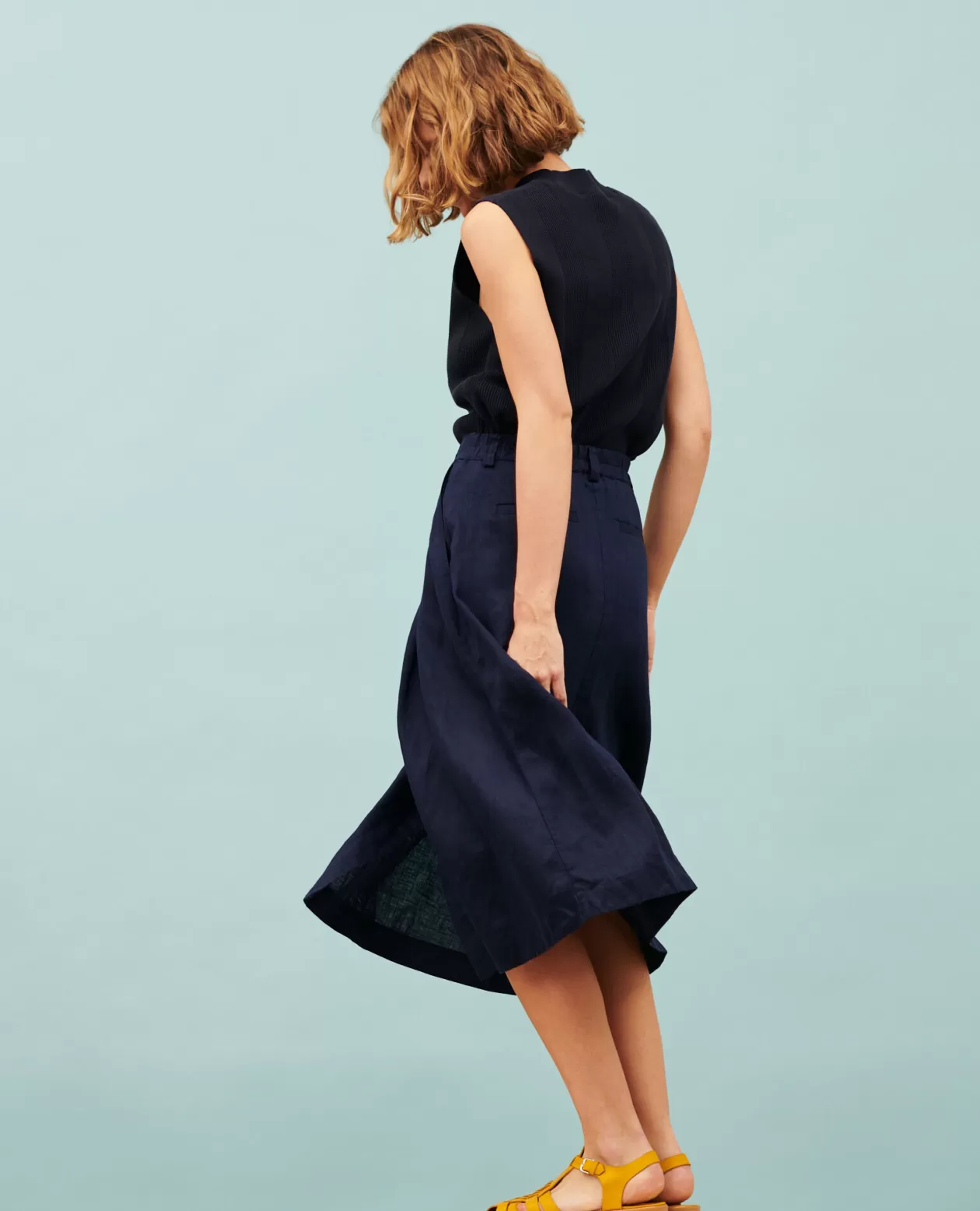 Fashion Comptoir des Cotonniers Linen Midi Skirt 68 Blue