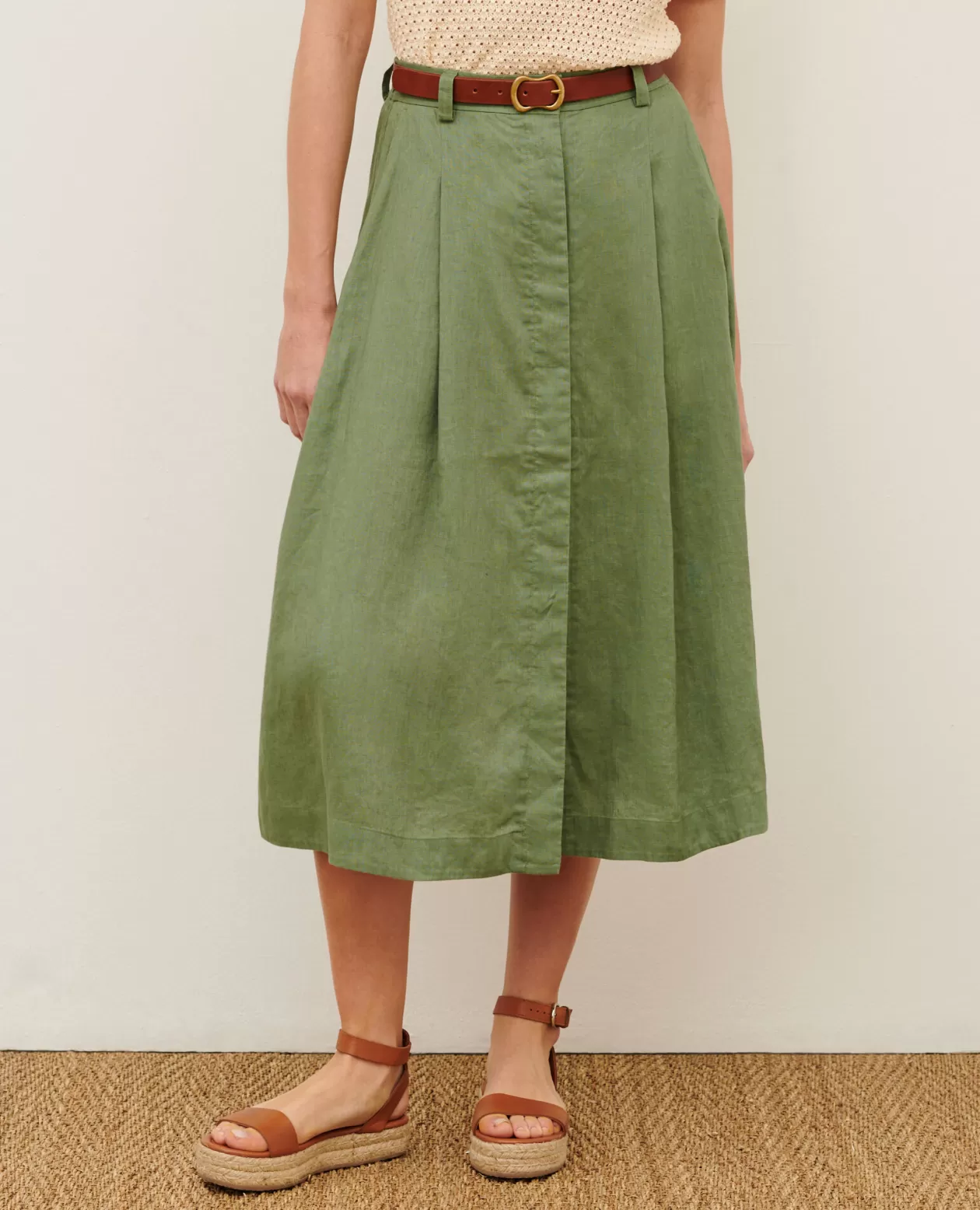 Best Sale Comptoir des Cotonniers Linen Midi Skirt 52 Green