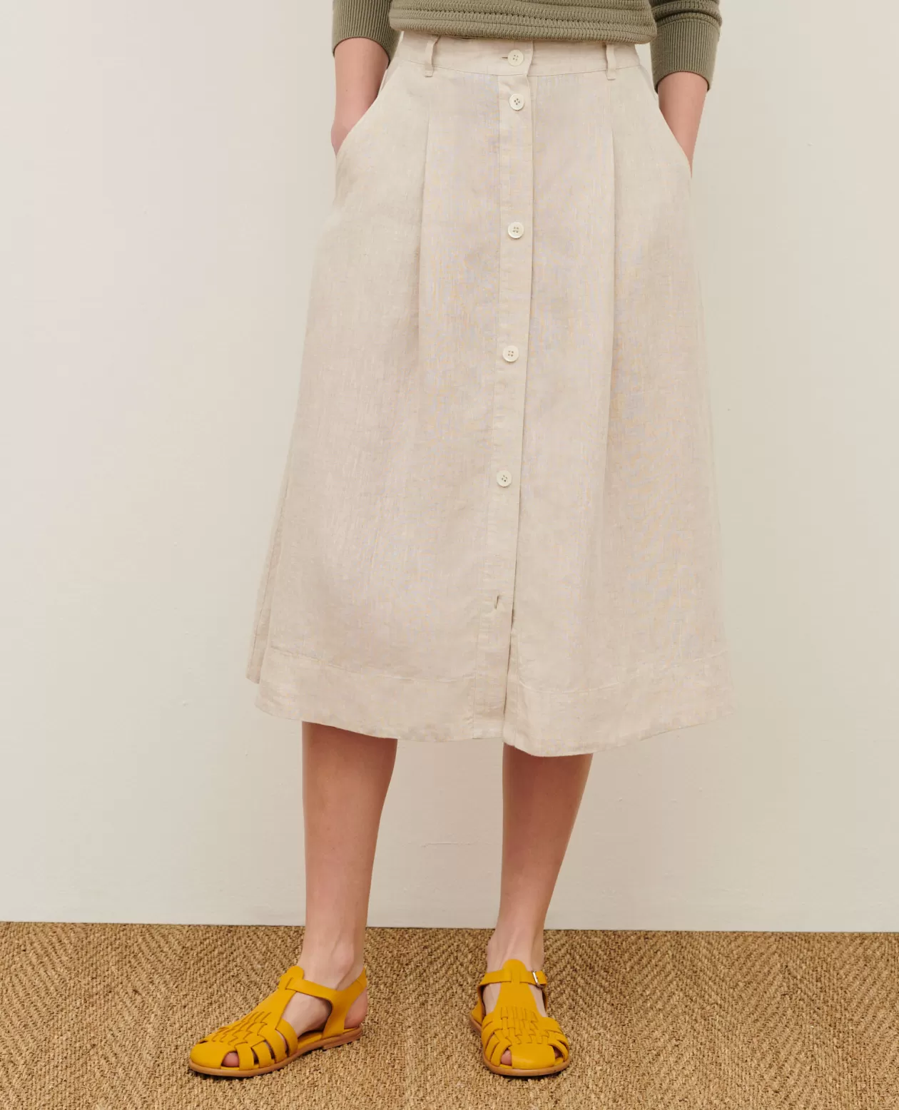 Best Comptoir des Cotonniers Linen Midi Skirt 0305 Natural