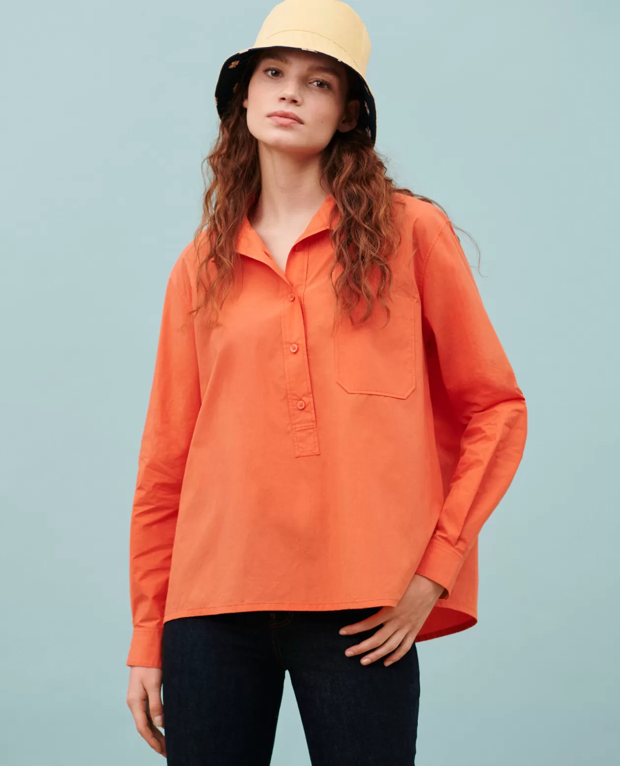 Online Comptoir des Cotonniers Loose Cotton Kaftan Shirt 0250 Tiger Lily Orange