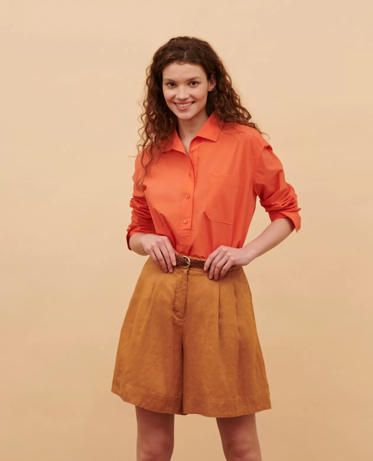 Sale Comptoir des Cotonniers Loose Linen Shorts 0320 Almond Brown