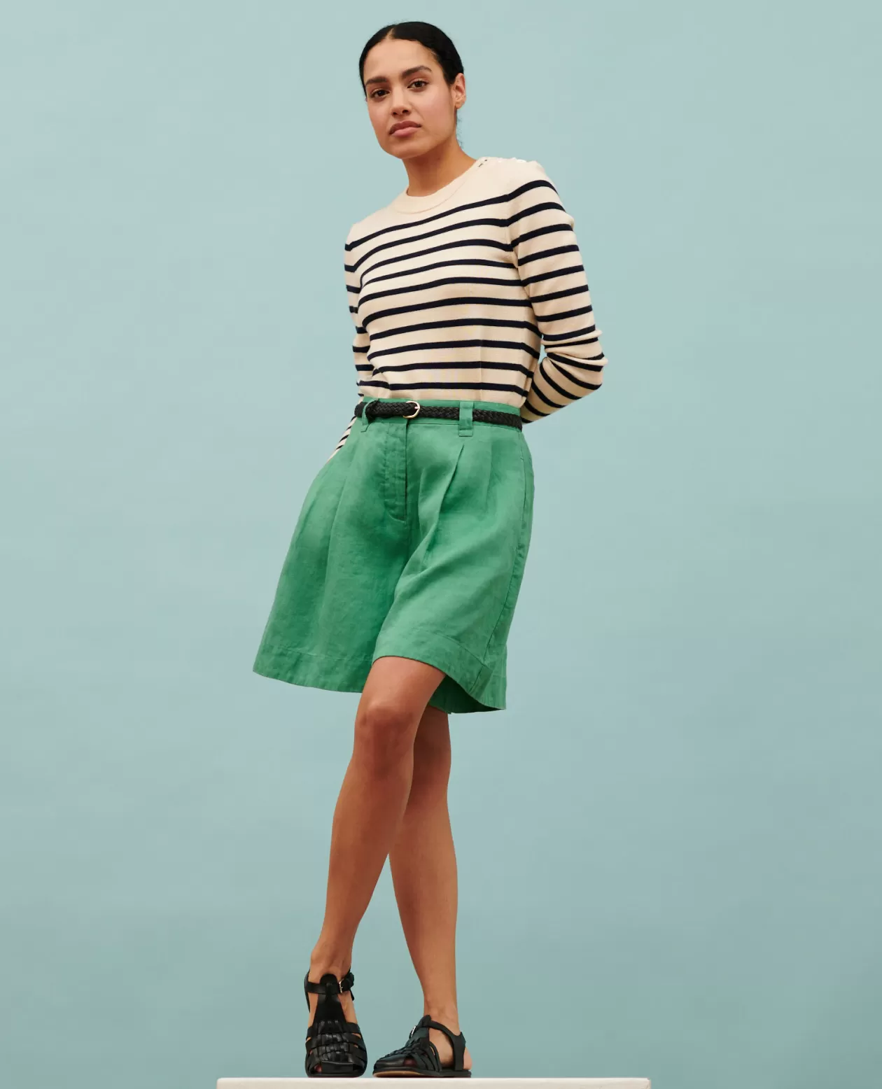 Fashion Comptoir des Cotonniers Loose Linen Shorts 0542 Pine Green