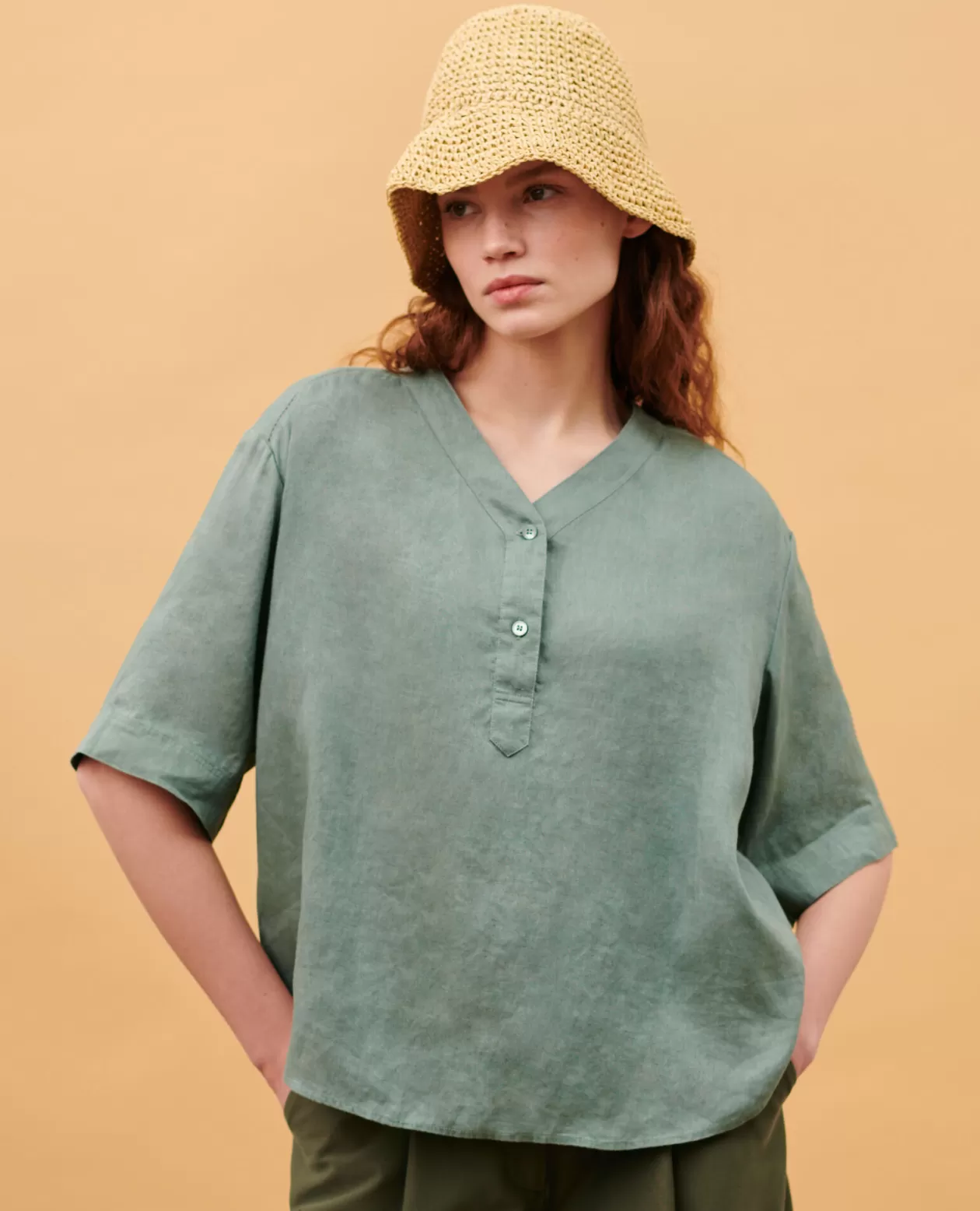Online Comptoir des Cotonniers Loose Linen Tunic 0381 Dark Forest