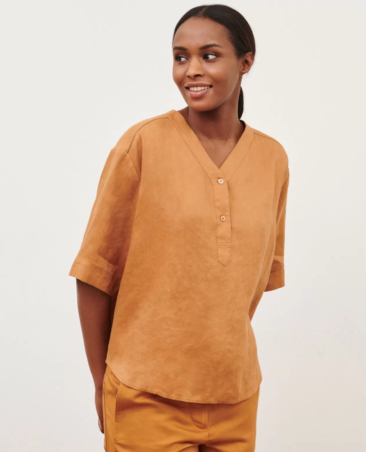 Clearance Comptoir des Cotonniers Loose Linen Tunic 0320 Almond Brown