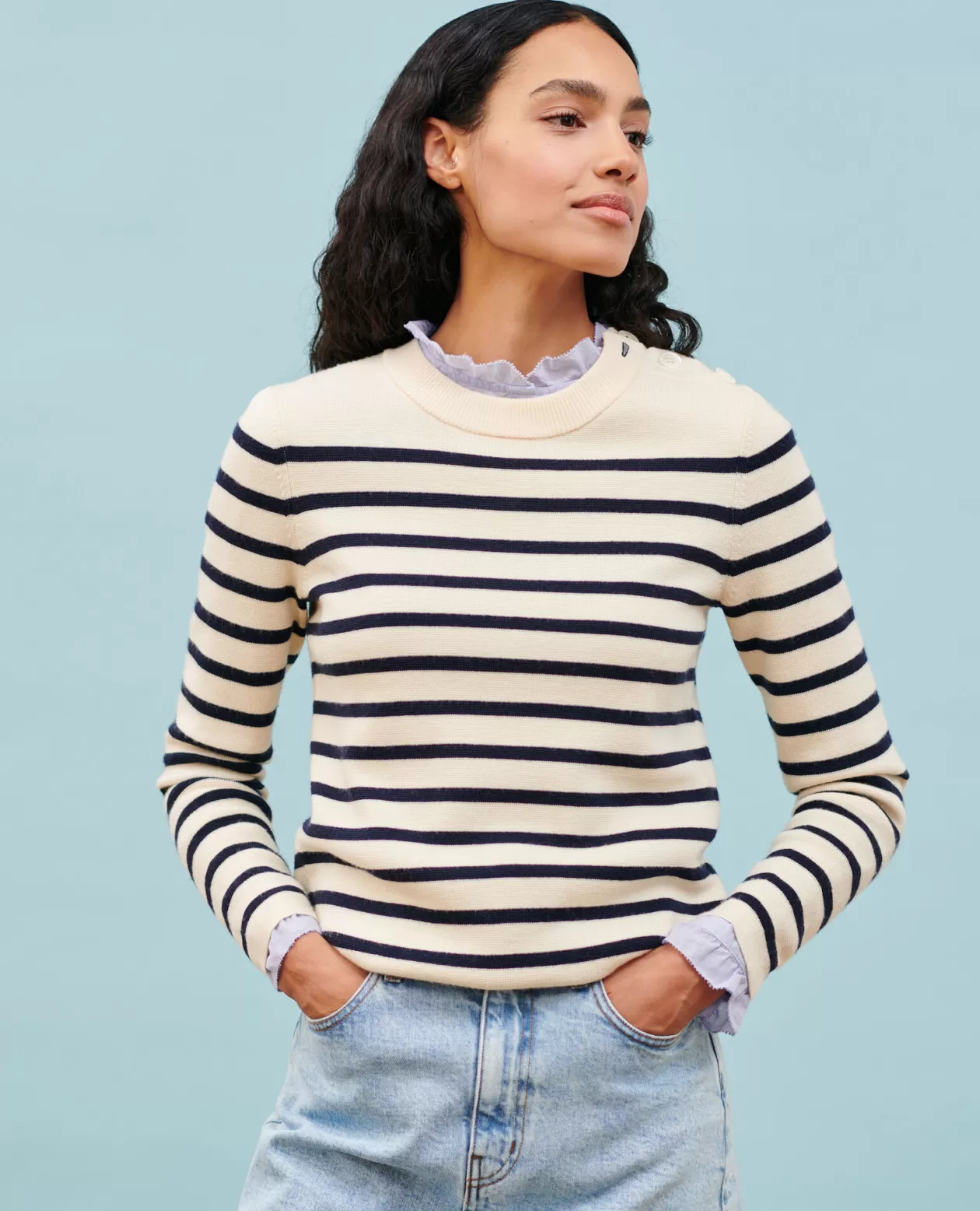 Best Comptoir des Cotonniers Maddy - Striped Merino Wool Jumper Stp Jtst Nsky