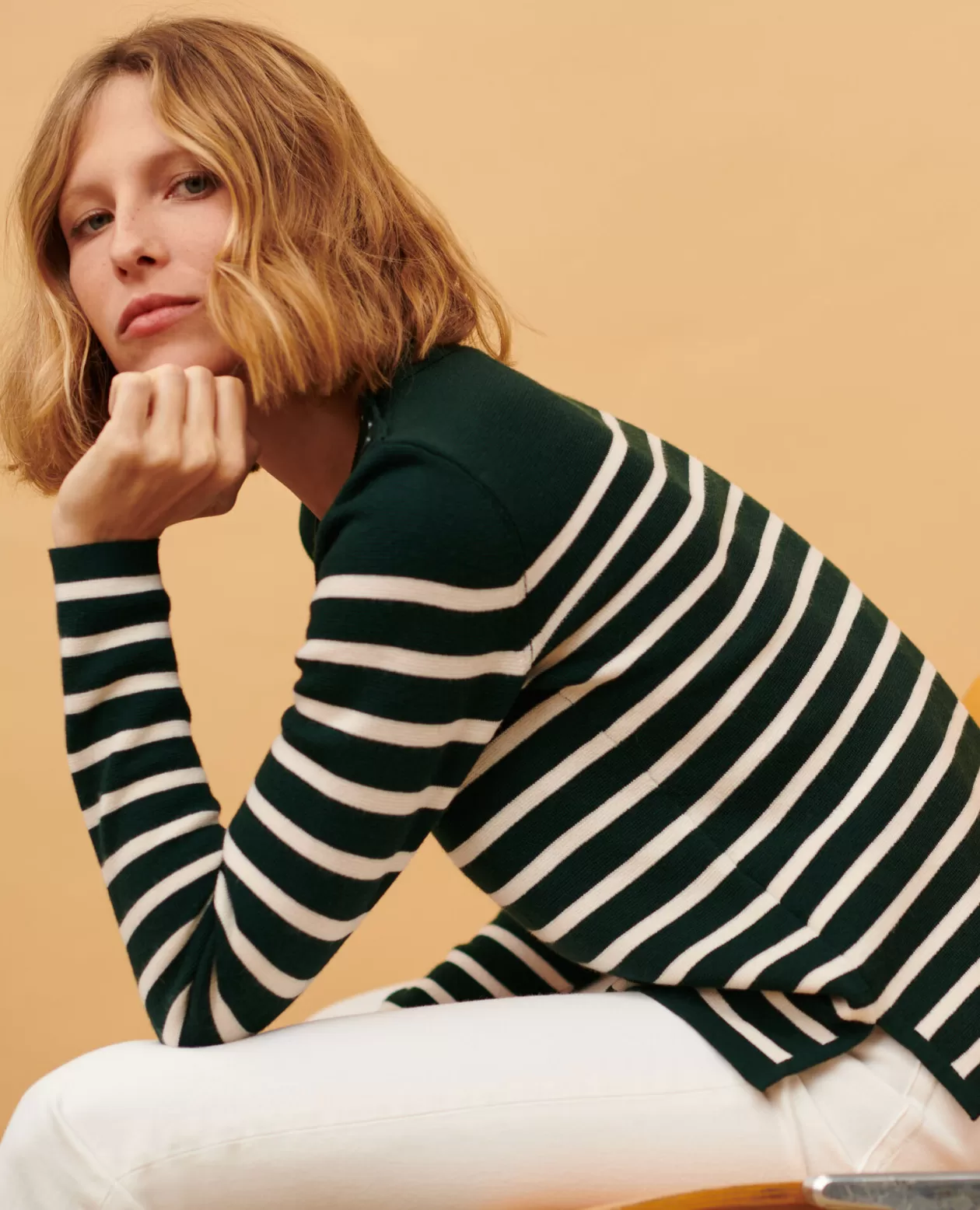 Fashion Comptoir des Cotonniers Maddy - Striped Merino Wool Jumper 8872 58 Darkgreen Stripe