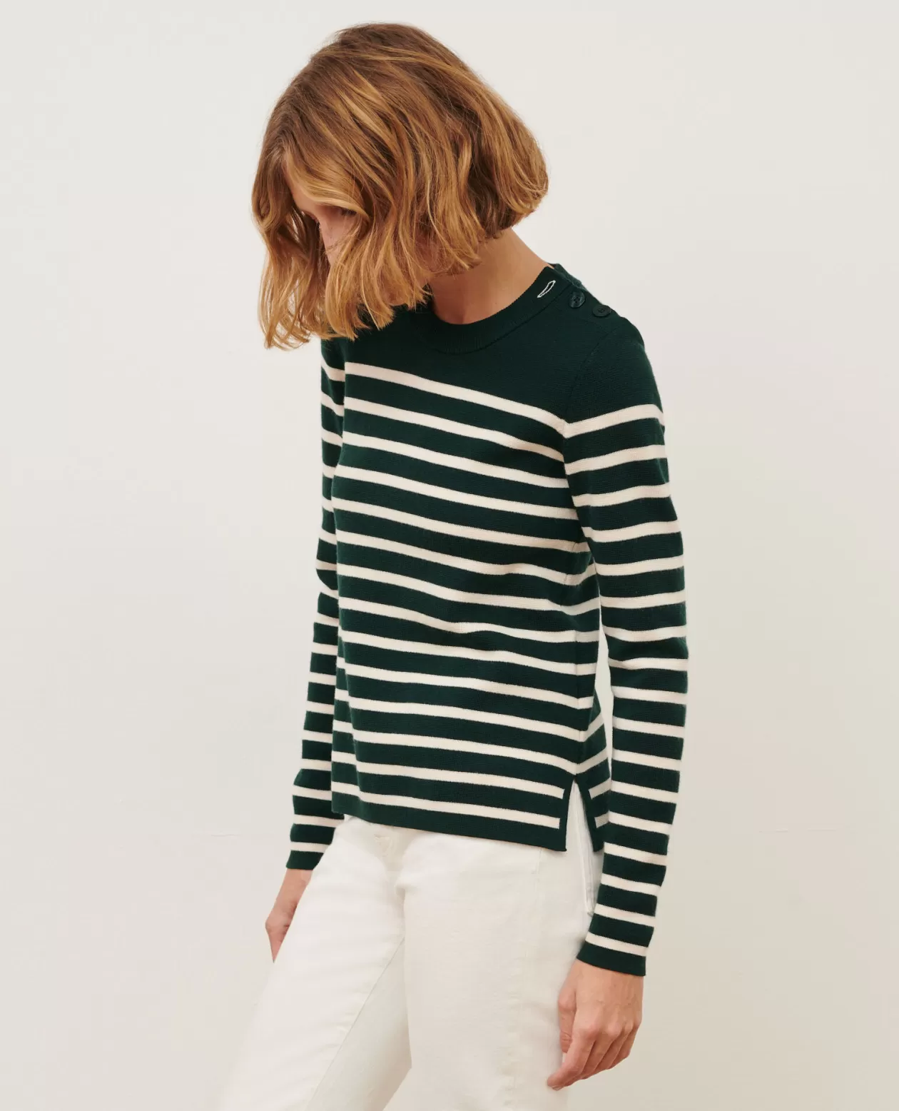 Fashion Comptoir des Cotonniers Maddy - Striped Merino Wool Jumper 8872 58 Darkgreen Stripe