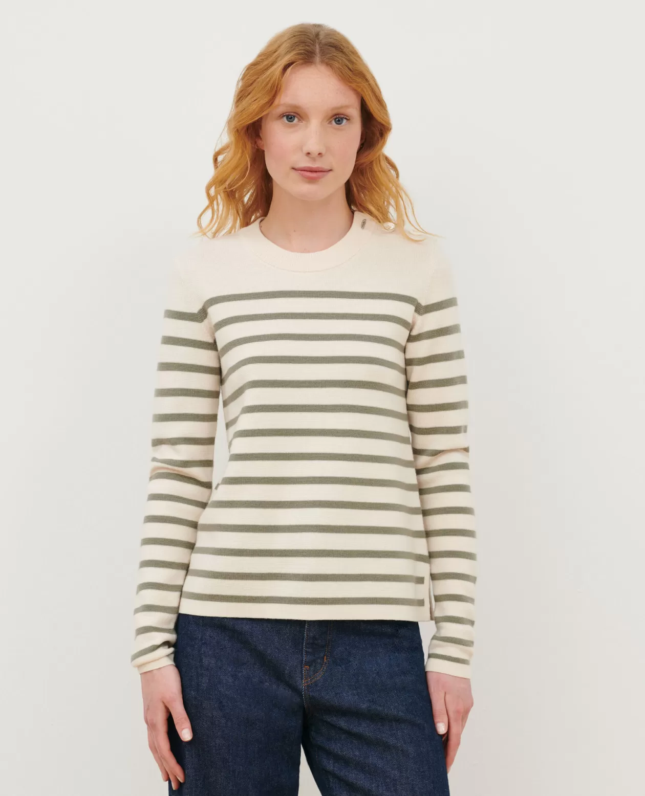 Flash Sale Comptoir des Cotonniers Maddy - Striped Merino Wool Jumper 0561 Vetiver Stripes