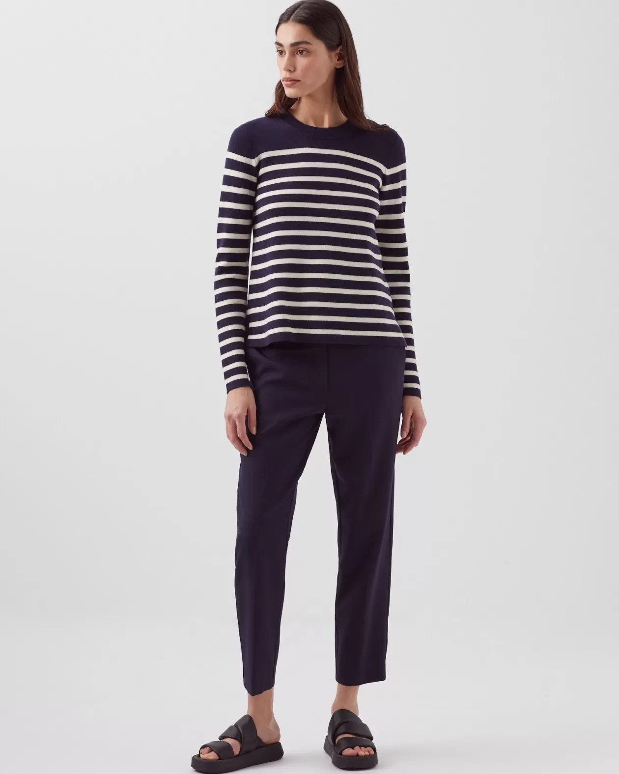Online Comptoir des Cotonniers Maddy - Striped Merino Wool Jumper 8875 69 Navy Stripes