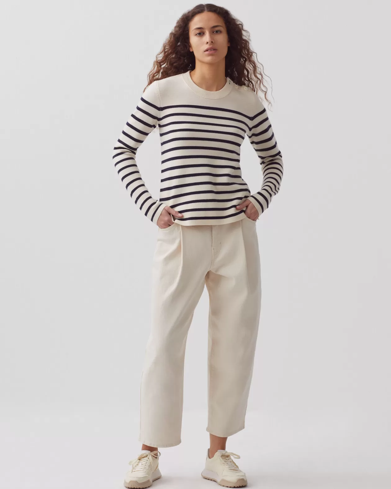 Sale Comptoir des Cotonniers Maddy - Striped Merino Wool Jumper 8842 01 Offwhite