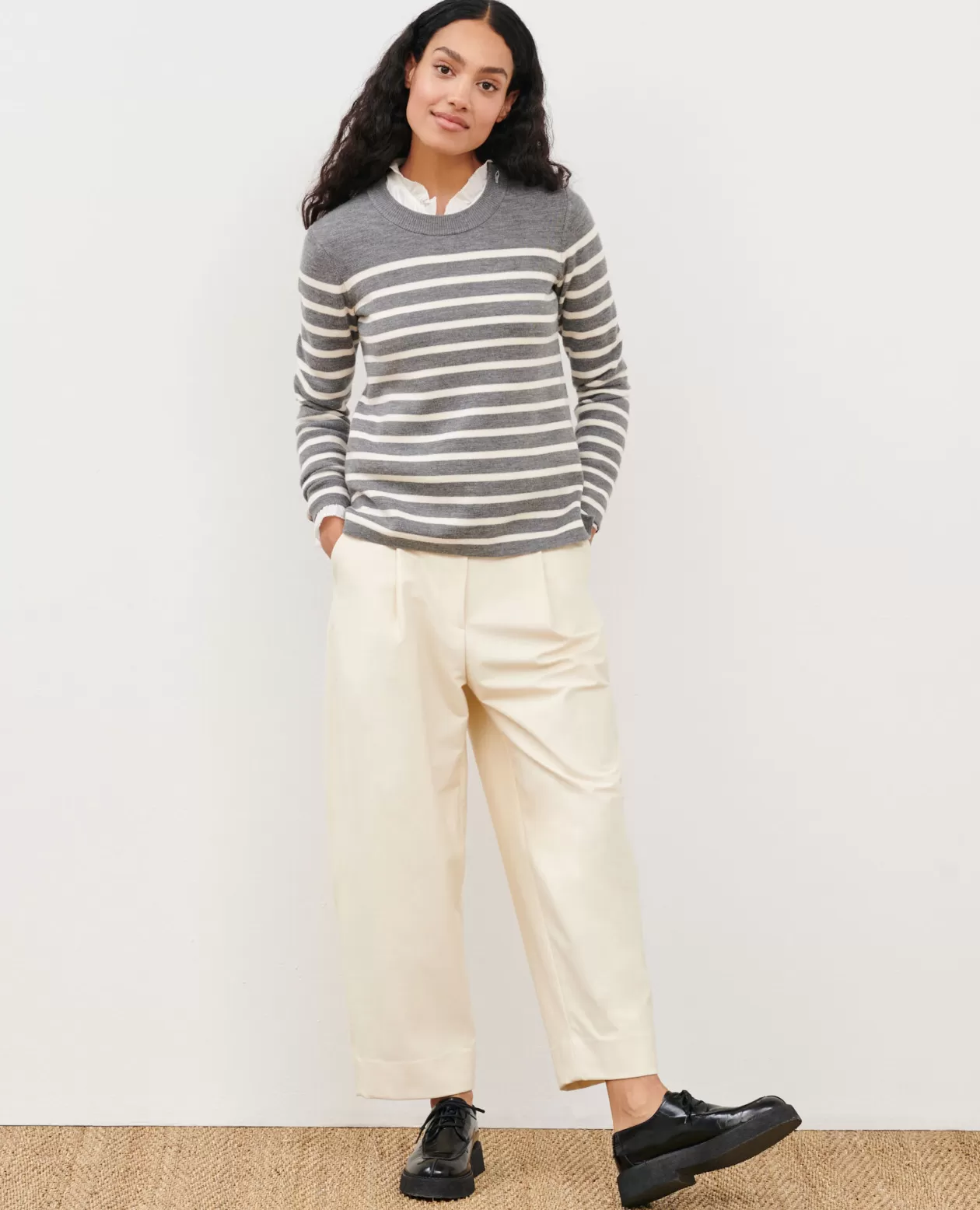 Discount Comptoir des Cotonniers Maddy - Striped Merino Wool Jumper 8873 04 Grey Stripes