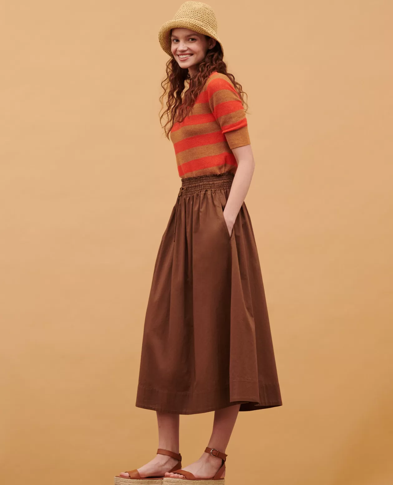 Fashion Comptoir des Cotonniers Maxi Cotton Skirt 35 Brown