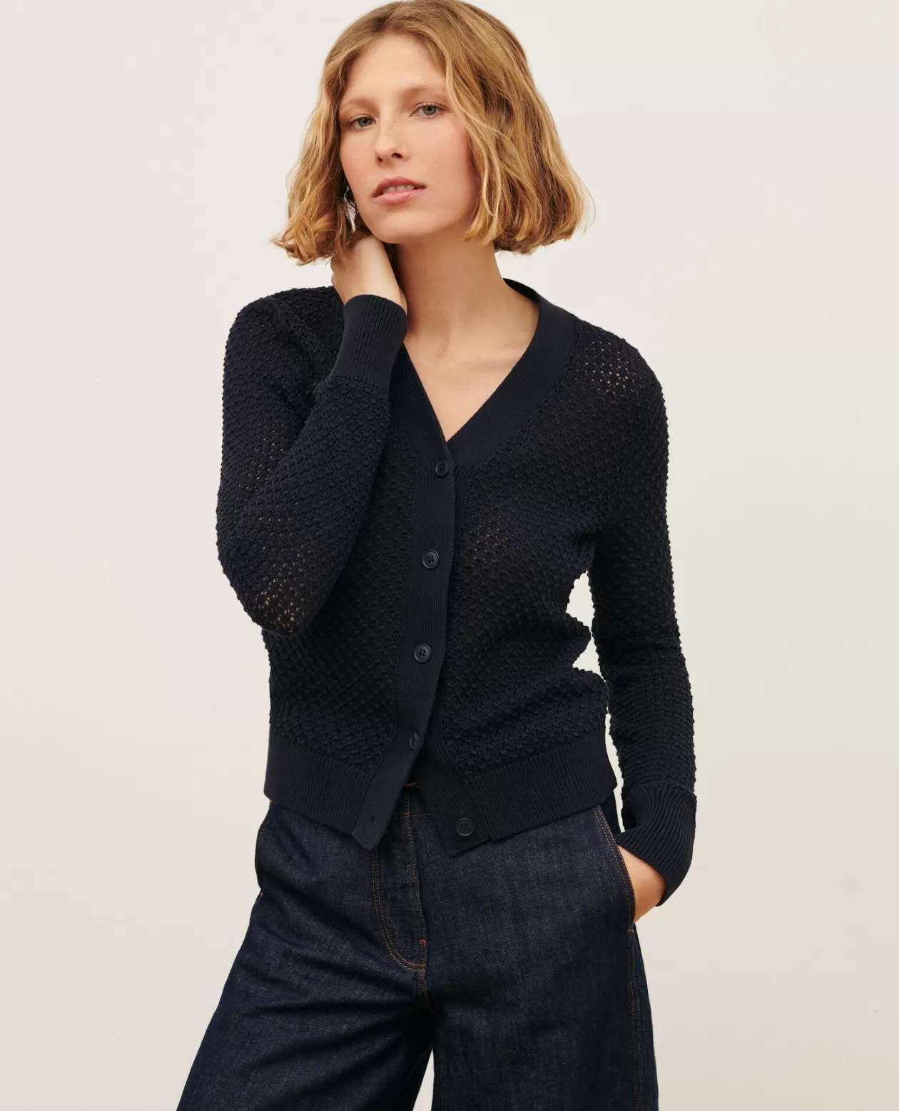 Cheap Comptoir des Cotonniers Openwork Cotton Cardigan 4277 Night_Sky