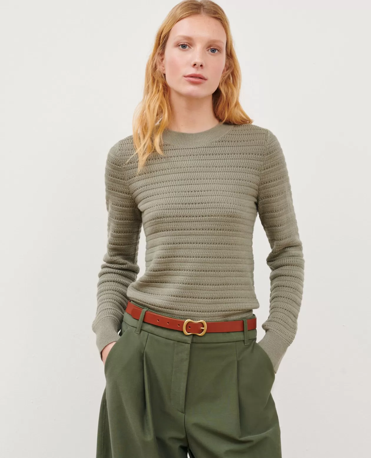Store Comptoir des Cotonniers Openwork Merino Wool Jumper 0560 Vetiver