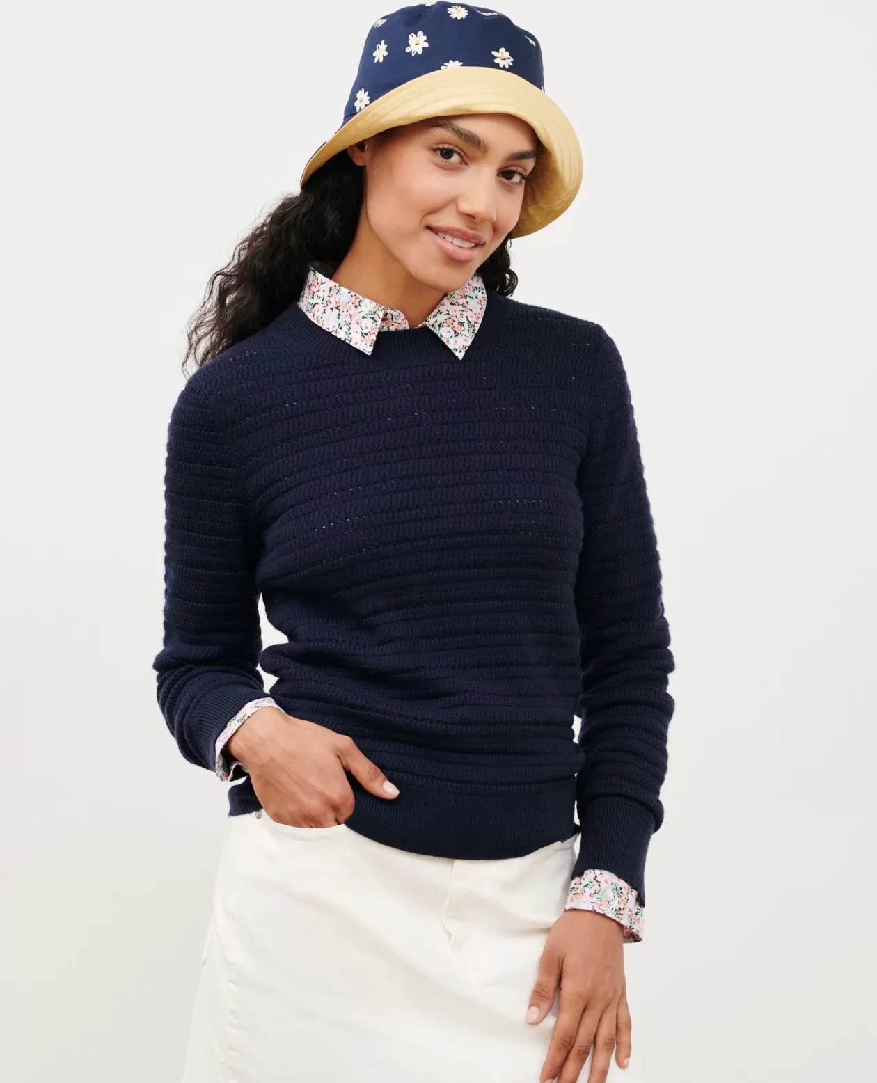 Clearance Comptoir des Cotonniers Openwork Merino Wool Jumper 4277 Night_Sky