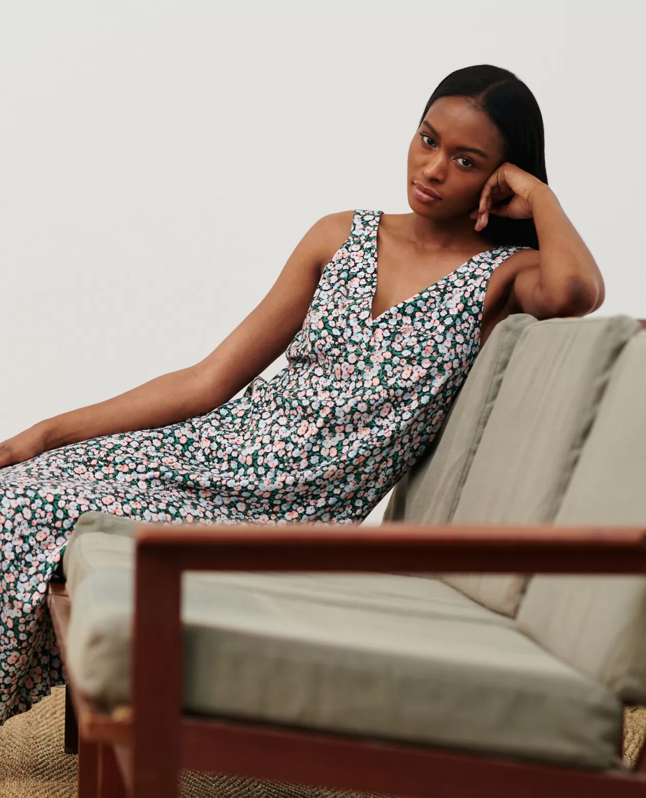 New Comptoir des Cotonniers Printed Maxi Dress 7300D 119 Print Blue