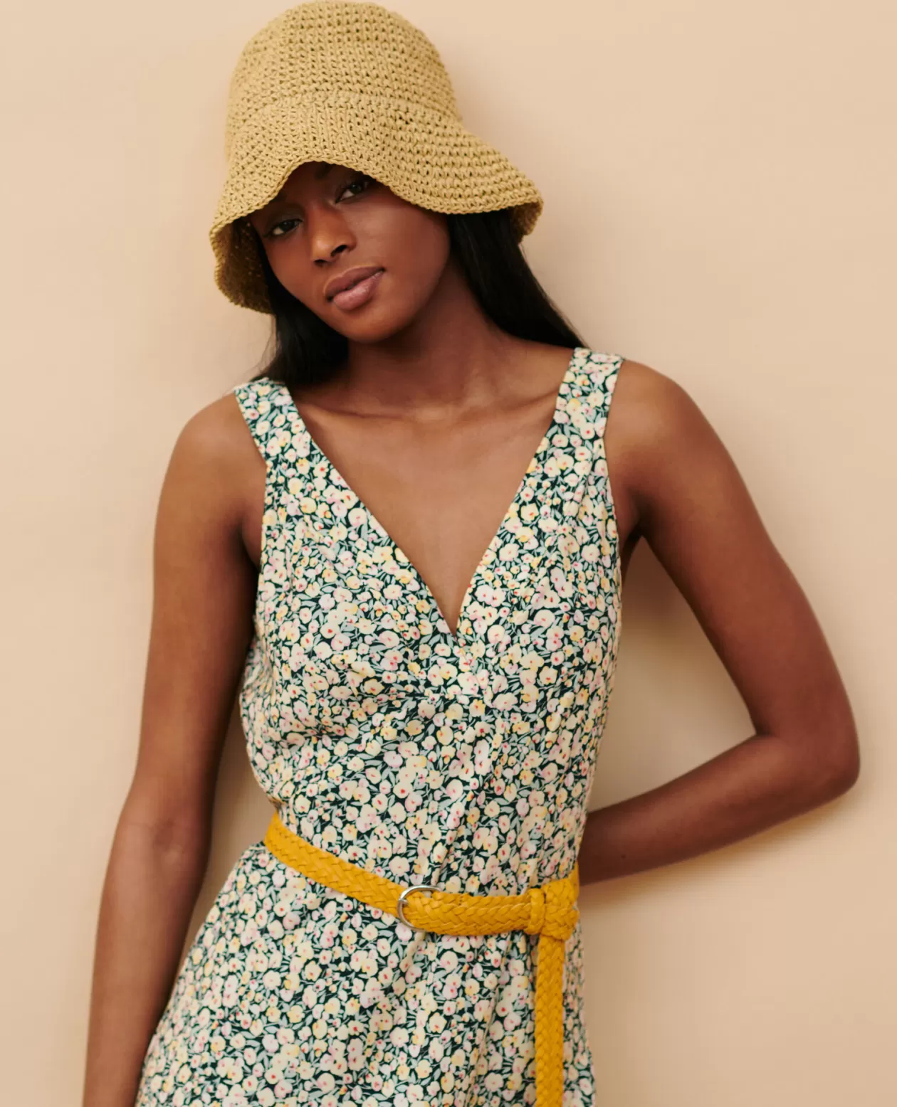 Discount Comptoir des Cotonniers Printed Maxi Dress 7302C 119 Print Yellow