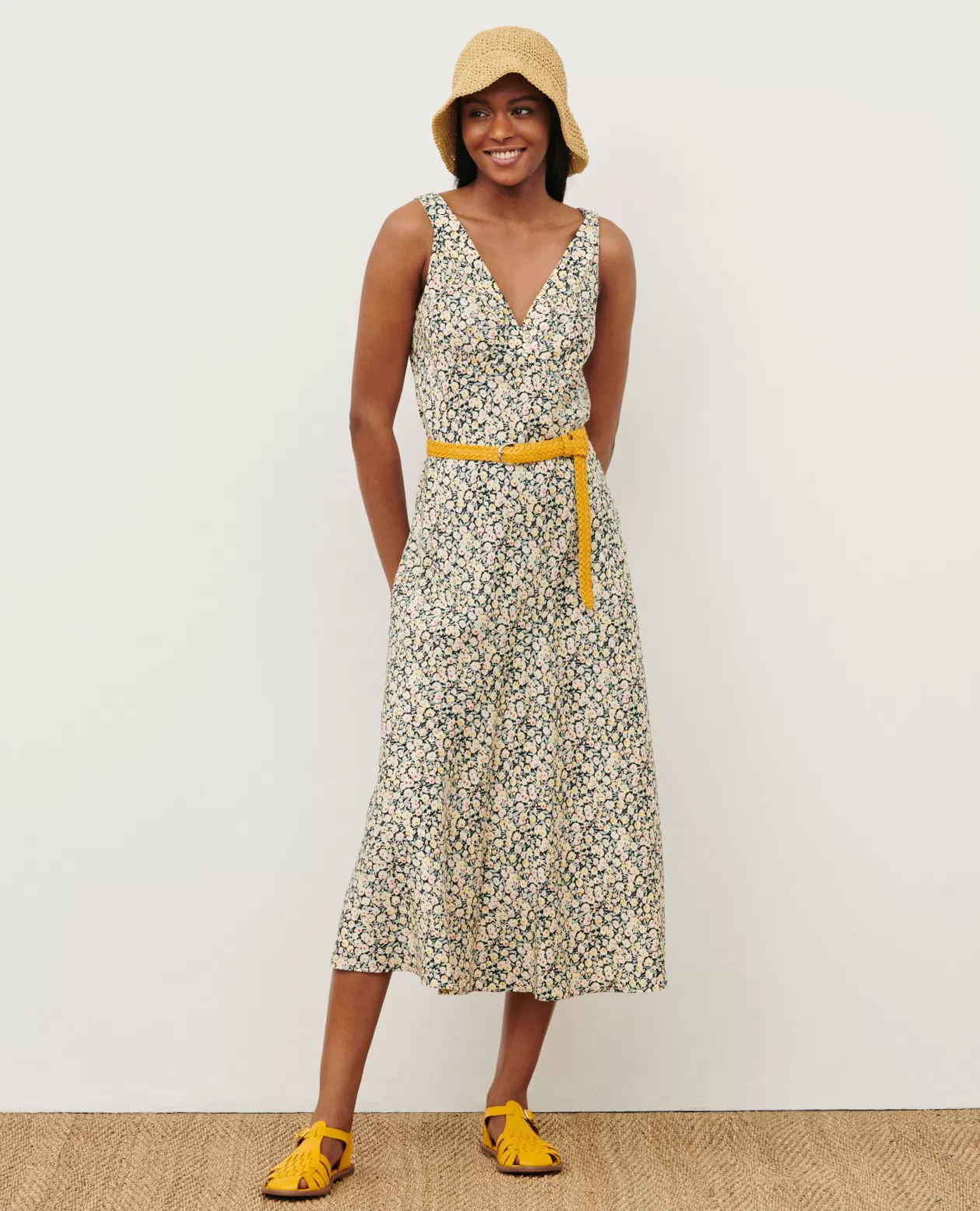 Discount Comptoir des Cotonniers Printed Maxi Dress 7302C 119 Print Yellow