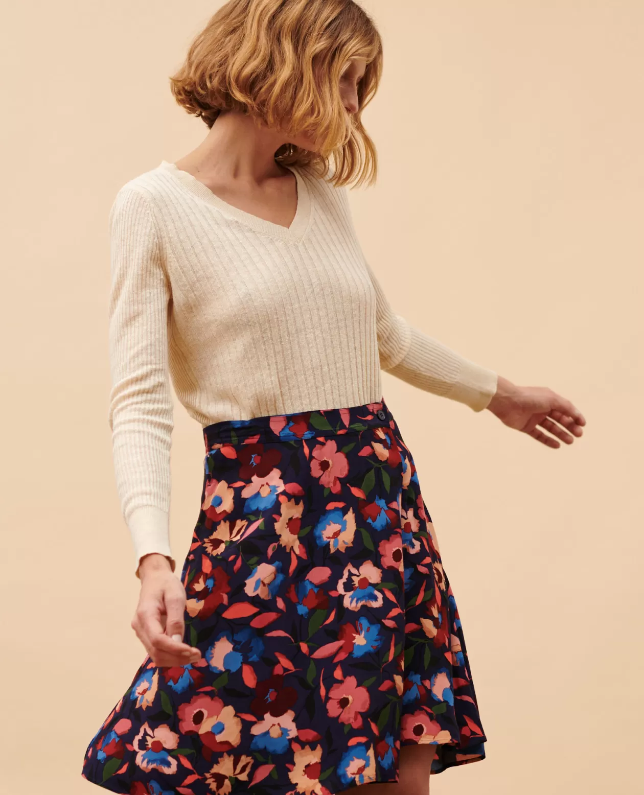 Clearance Comptoir des Cotonniers Printed Mini Skirt 8858 69 Navy Print