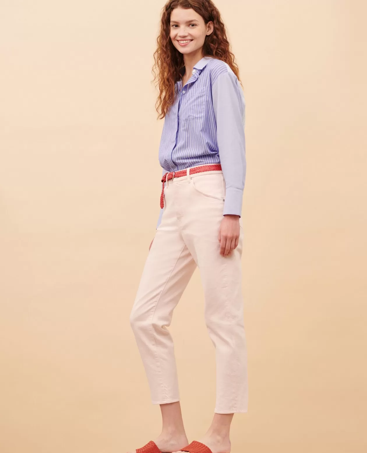 Online Comptoir des Cotonniers Rita - Slouchy - Baggy Cotton Jeans 0100 Pink Marshmallow